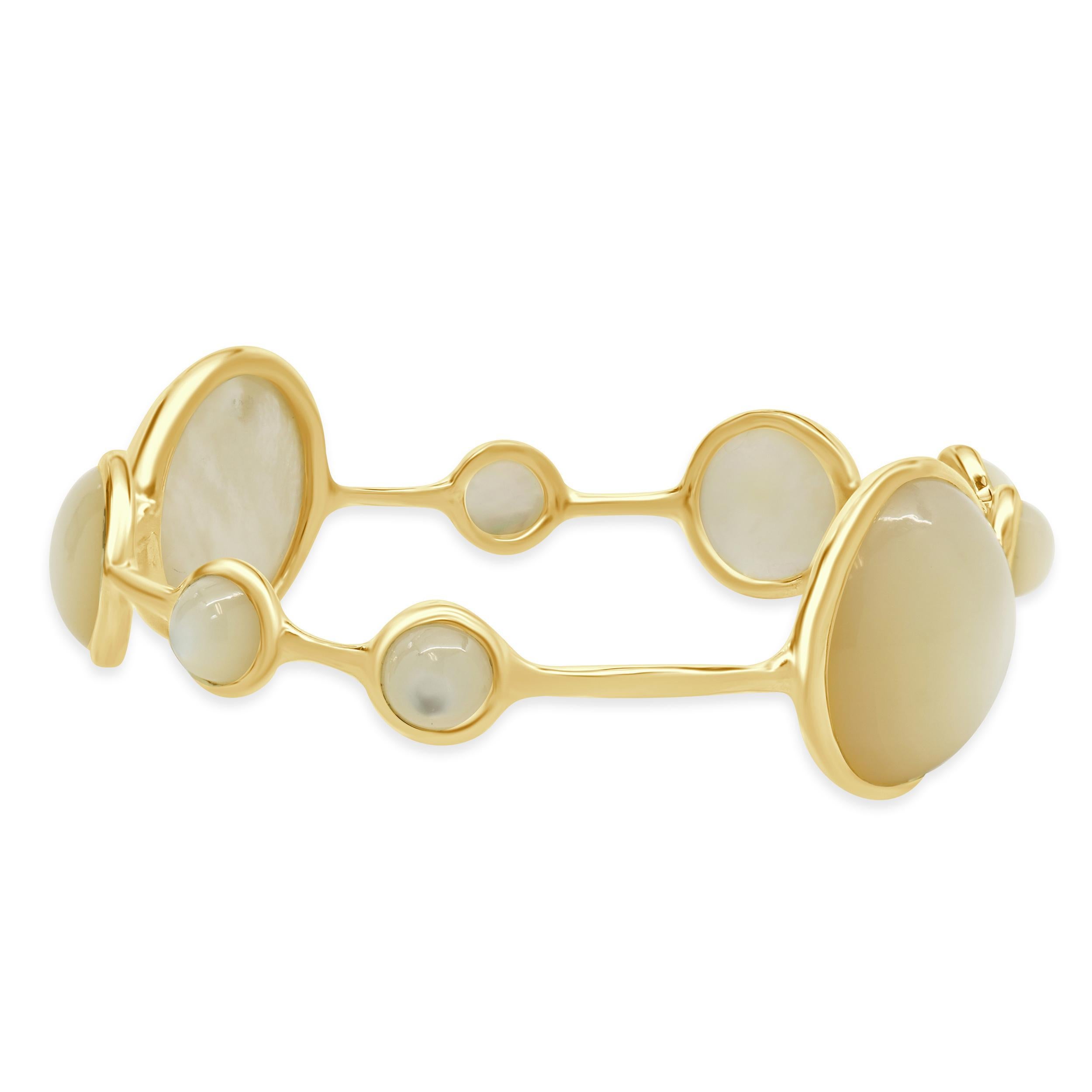 Cabochon Ippolita 18k Yellow Gold Mother of Pearl Rock Candy Lollipop Bangle Bracelet For Sale