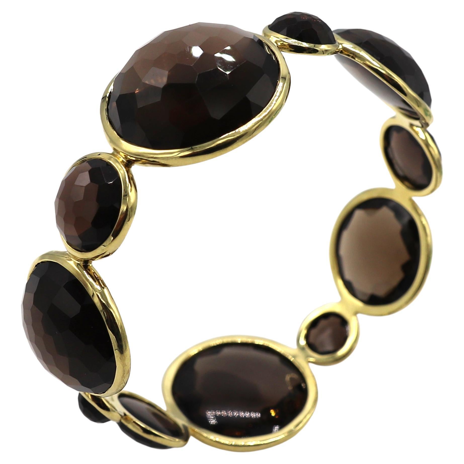 Ippolita 18 Karat Yellow Gold Smoky Quartz Brown Stone Large Bangle Bracelet
