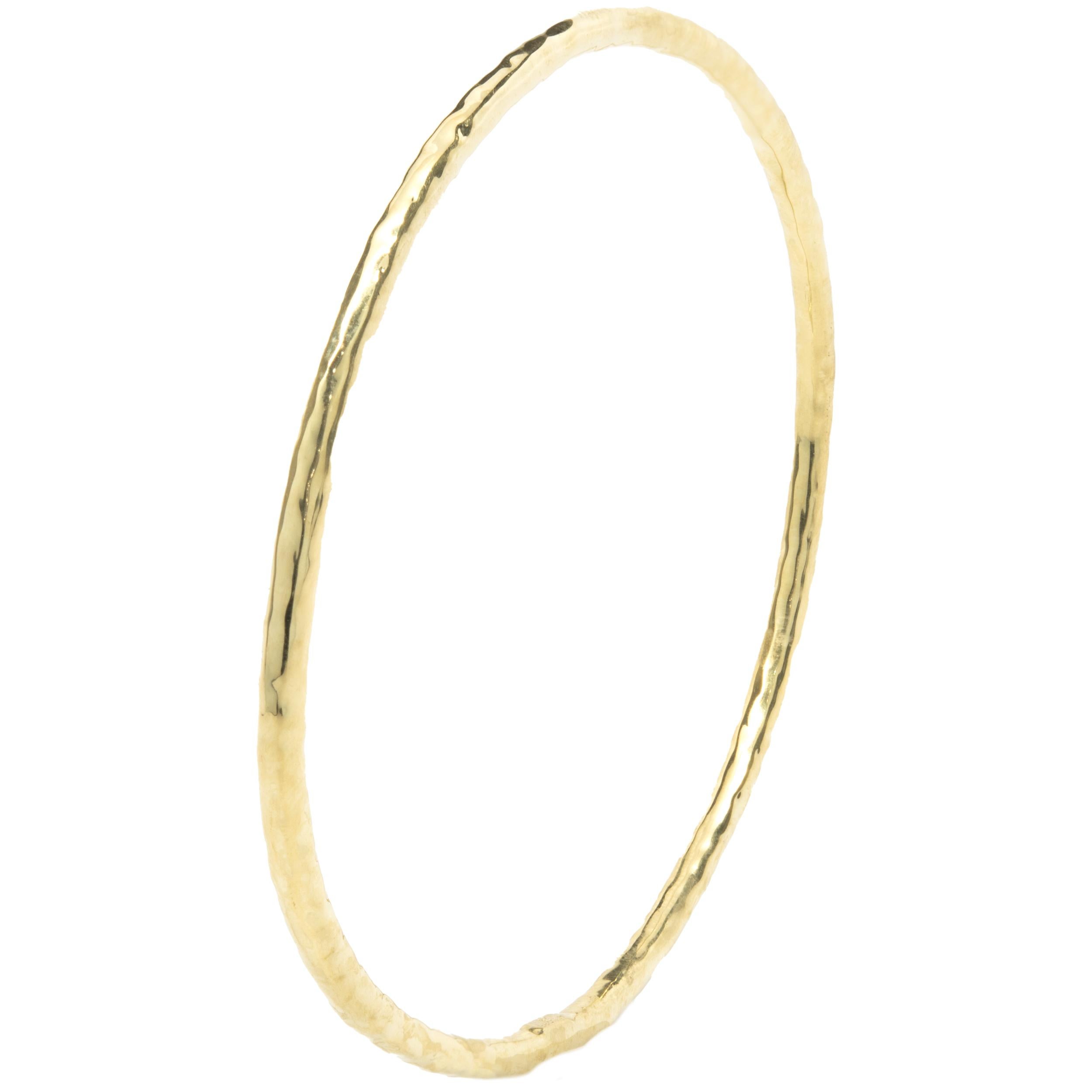 Ippolita 18 Karat Yellow Gold Thin Hammered Bangle Bracelet In Excellent Condition In Scottsdale, AZ