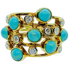 Ippolita 18 Karat Yellow Gold, Turquoise and Diamond Ladies Ring