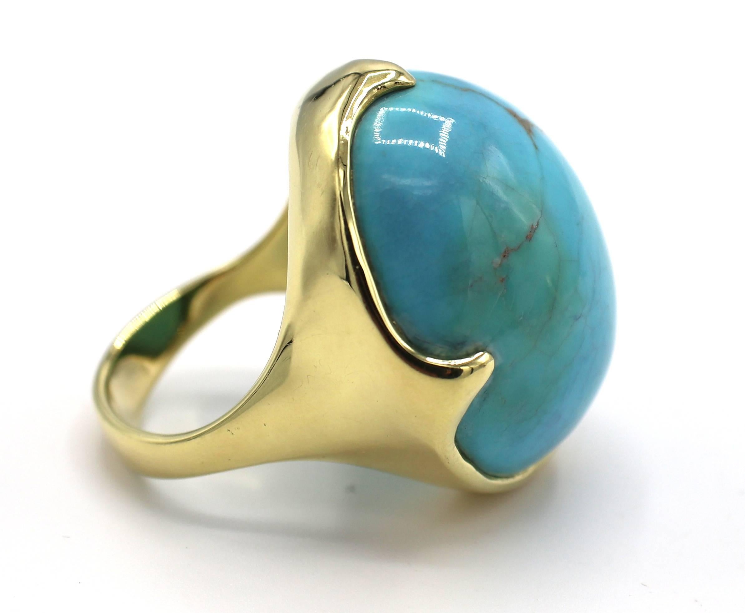Cabochon Ippolita 18 Karat Yellow Gold Turquoise Dome Cocktail Ring 