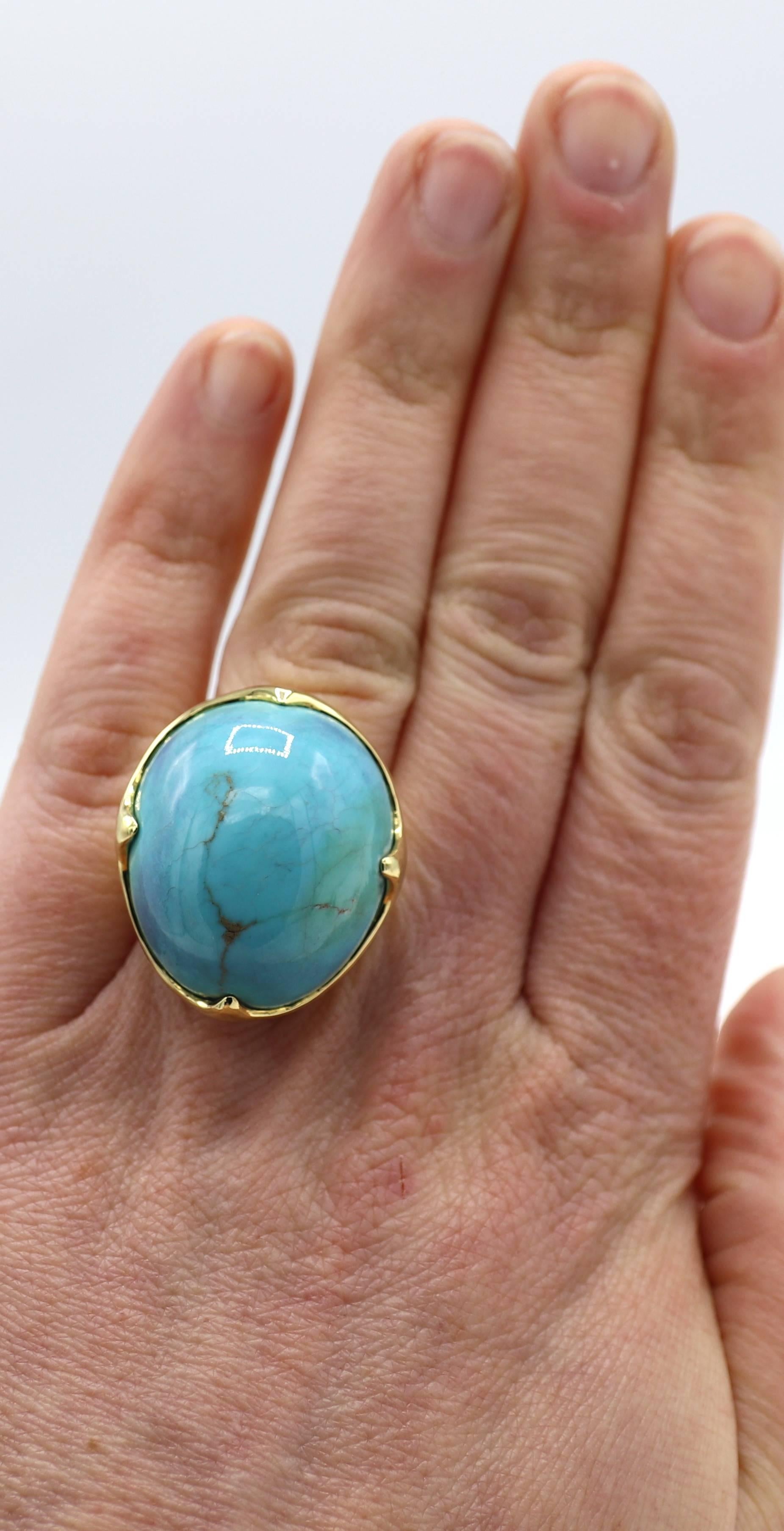 Ippolita 18 Karat Yellow Gold Turquoise Dome Cocktail Ring  In Excellent Condition In  Baltimore, MD