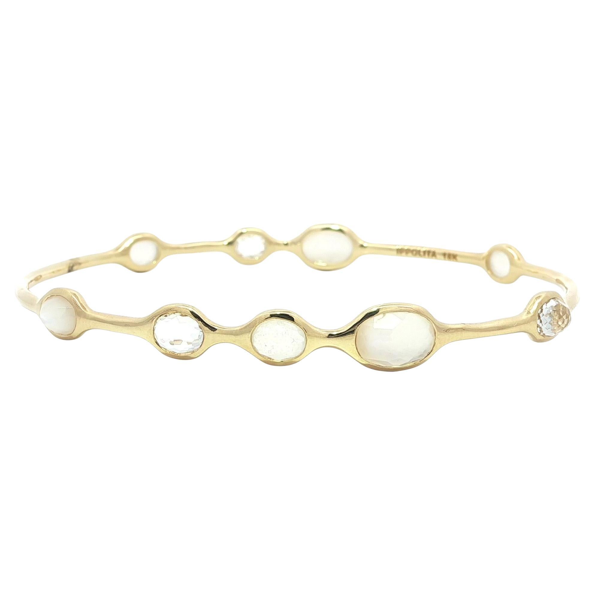 Ippolita 18k Gold Bezel Mother Of Pearl 
Gemstones Section Slip On Bangle For Sale
