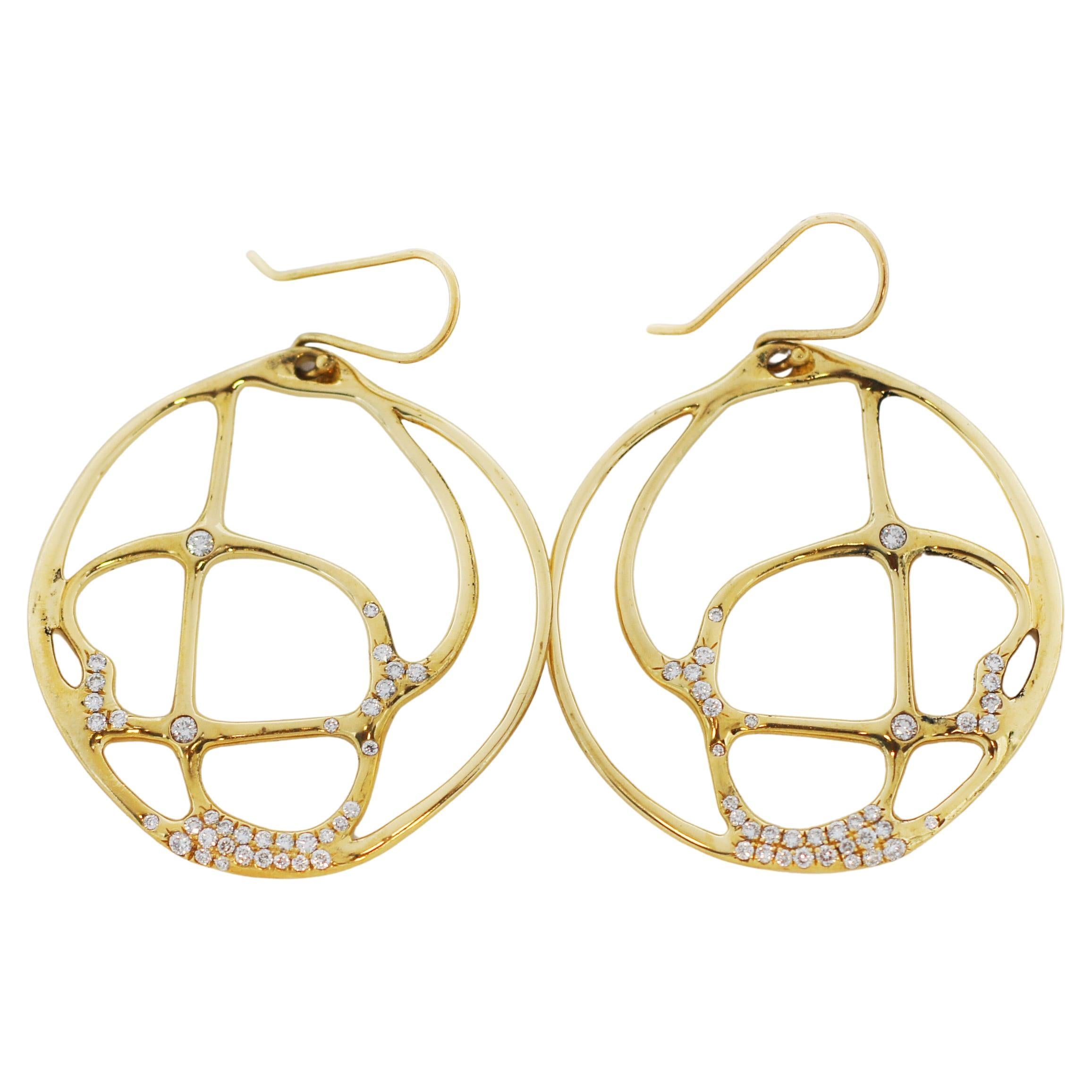 IPPOLITA 18K Gold Diamond Dazzle Circle Dangle Earrings For Sale