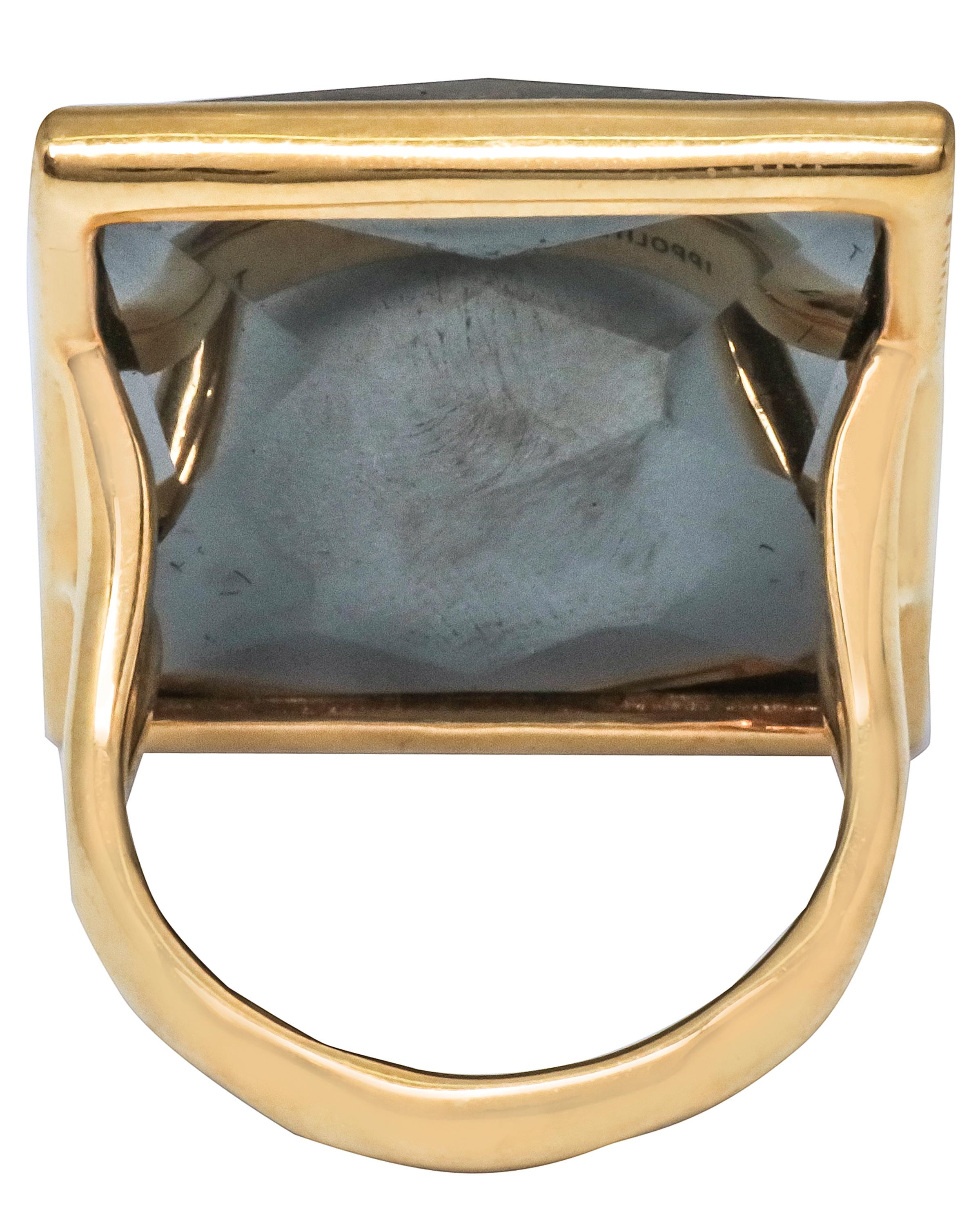 Modern IPPOLITA 18K Gold Gelato Medium Baguette Ring in Rutilated Quartz and Hematite