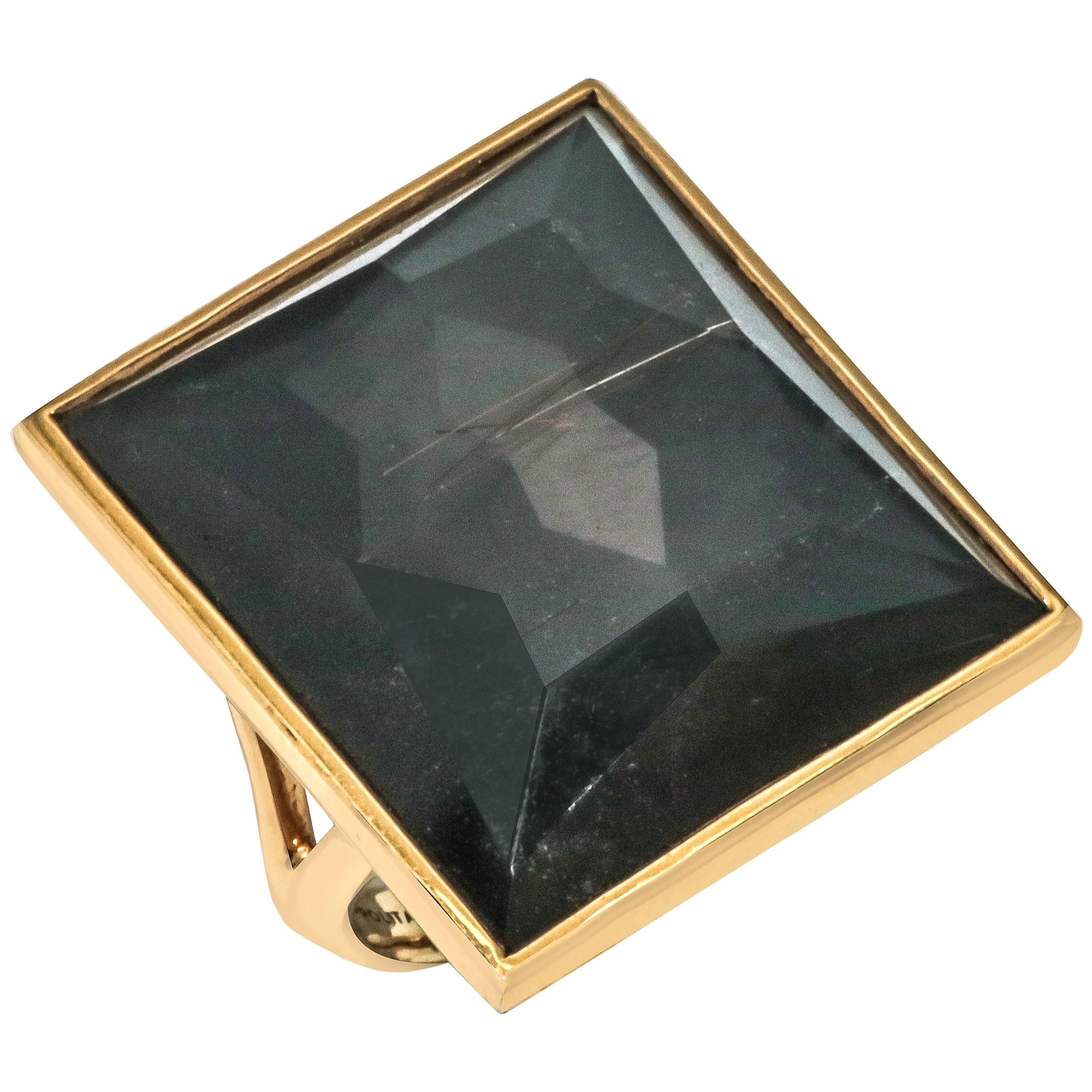 IPPOLITA 18K Gold Gelato Medium Baguette Ring in Rutilated Quartz and Hematite