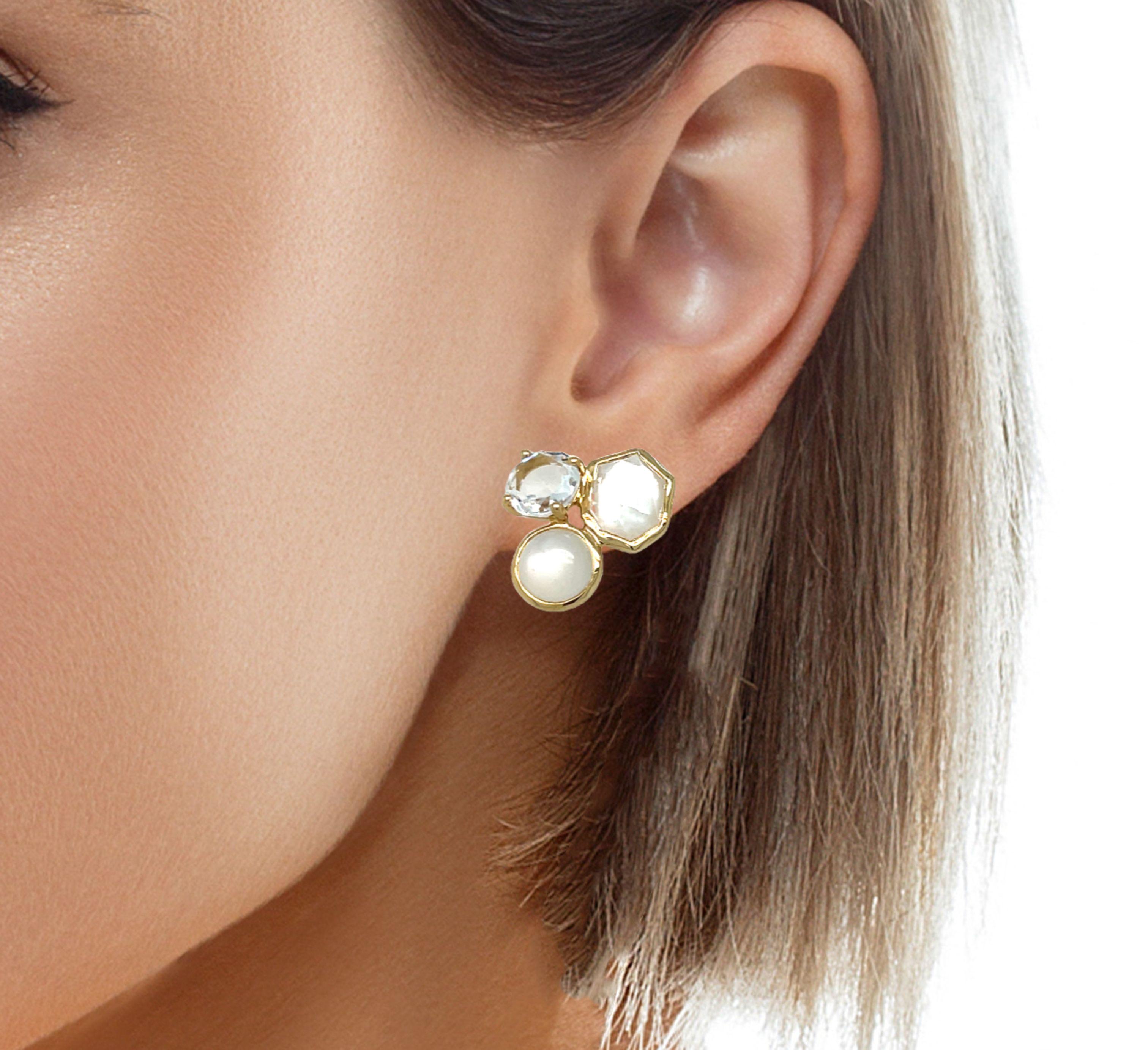 Ippolita 18k Gold Rock Candy Gelato 3-Stone Stud Earrings In Excellent Condition For Sale In beverly hills, CA