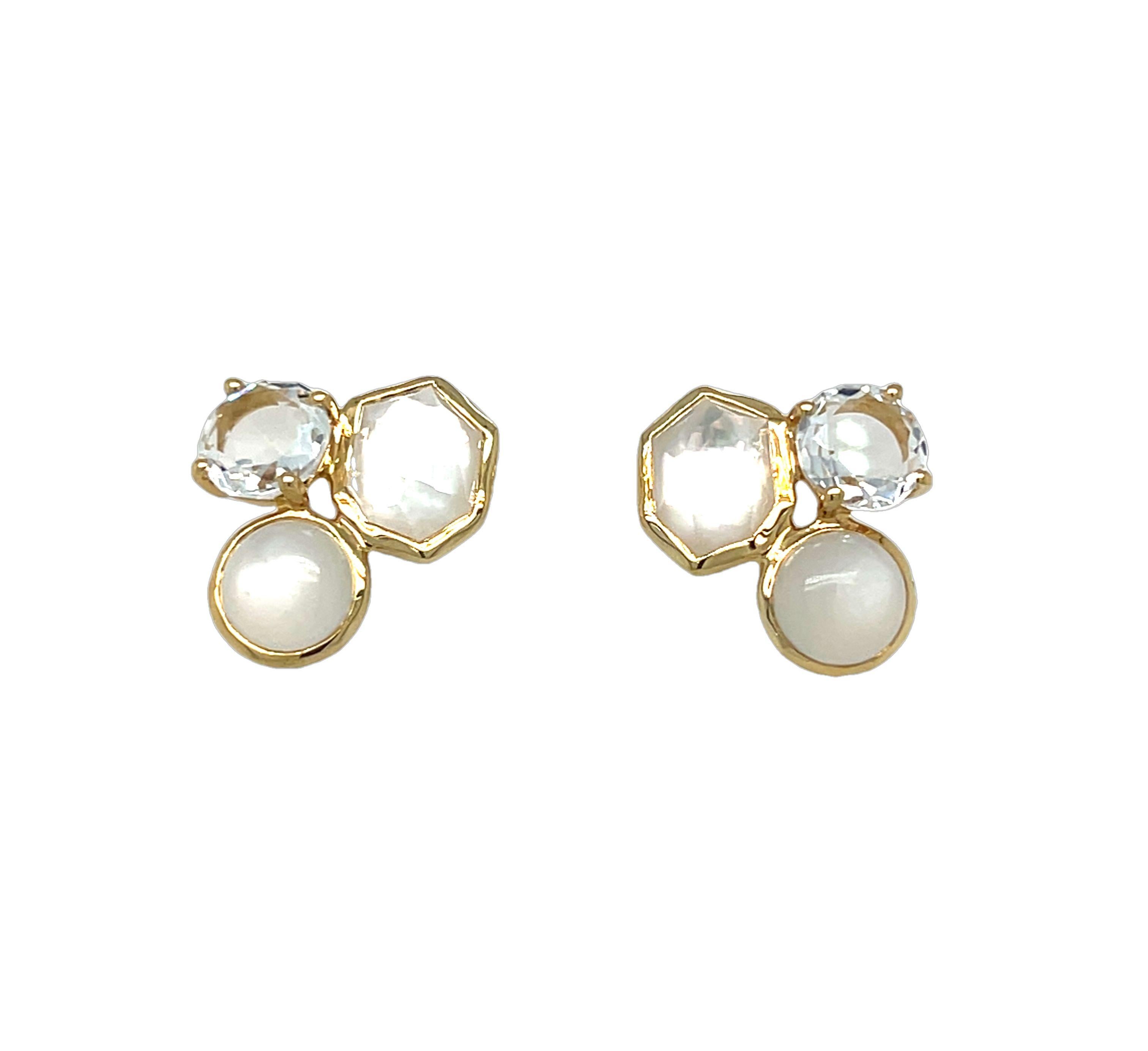 Women's Ippolita 18k Gold Rock Candy Gelato 3-Stone Stud Earrings For Sale