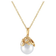 Ippolita 18k Yellow Gold 0.35 Carat Diamond and Pearl Pendant Necklace