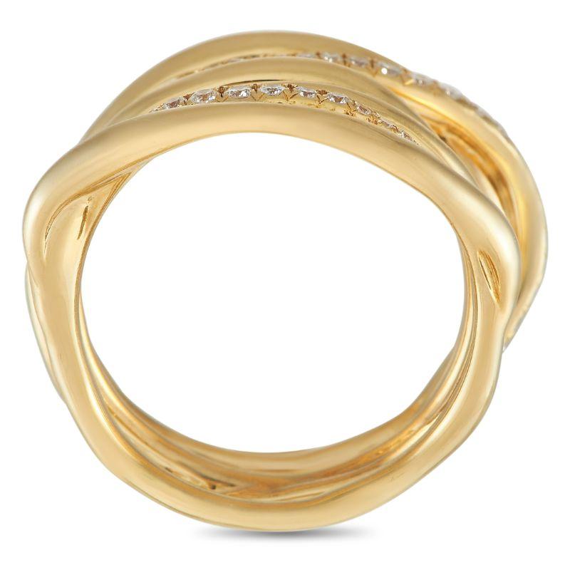 An intricate 18K Yellow Gold setting makes this Ippolita ring a veritable work of art. Dual rows of inset diamonds with a total weight of 0.35 carats add sparkle to this exceptionally elegant accessory, which measures 10mm wide and features a 1mm
