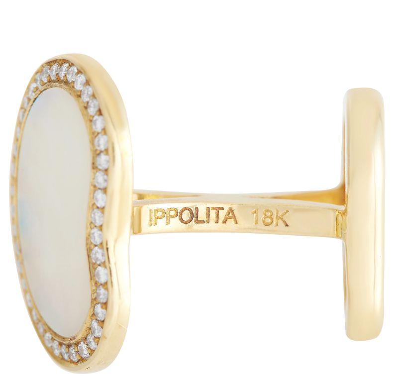 Round Cut Ippolita 18k Yellow Gold 0.60 Carat Diamond and Mother of Pearl Cufflinks