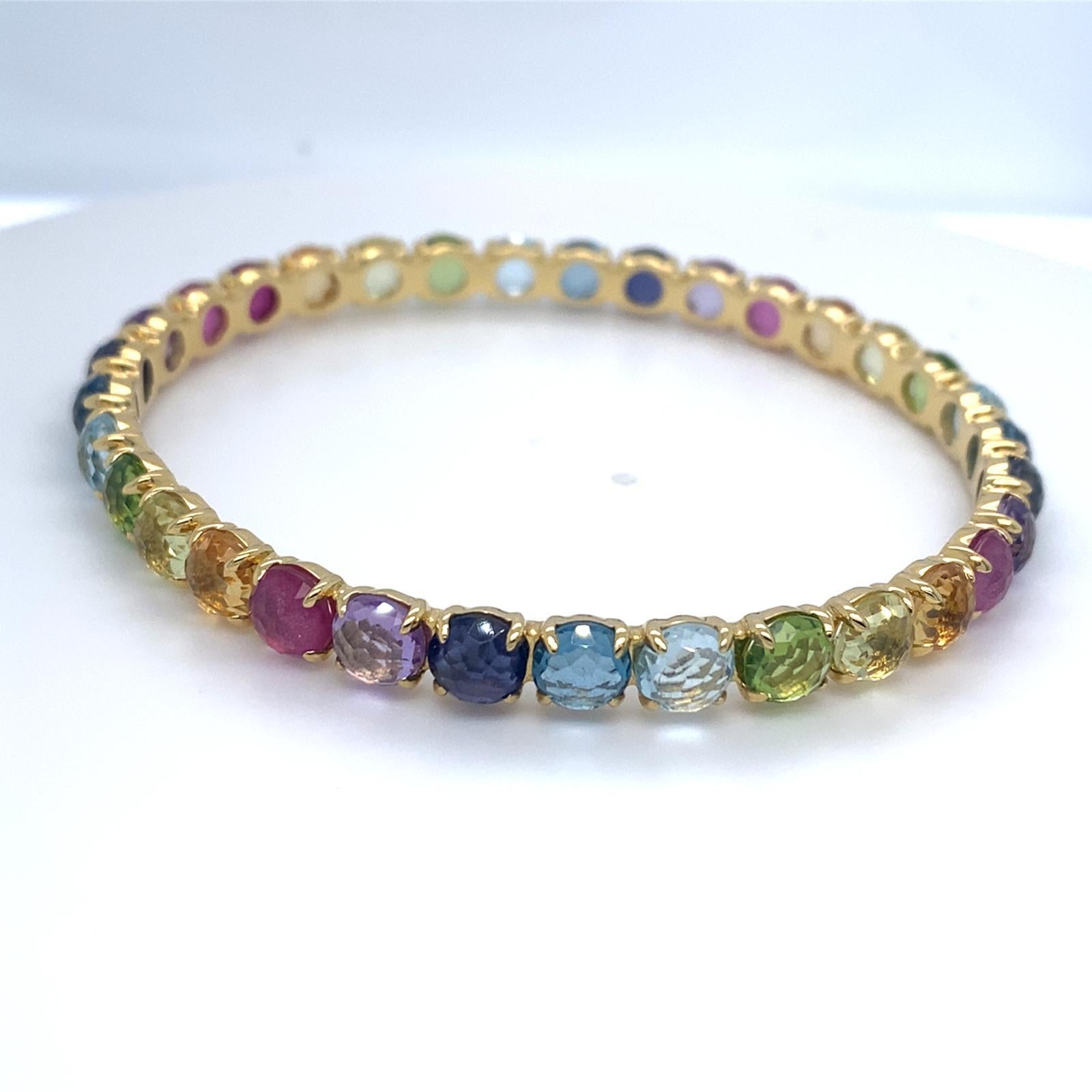 Ippolita Bracelet jonc légèrement plié en or jaune 18 carats et pierres précieuses multicolores Bon état - En vente à Sherman Oaks, CA