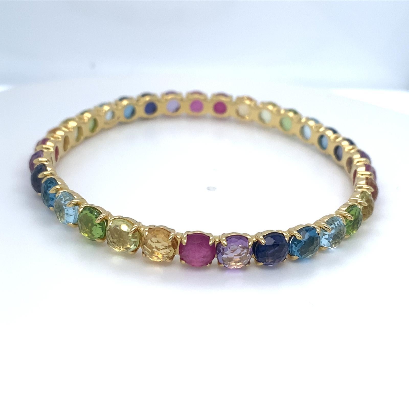 Ippolita Bracelet jonc légèrement plié en or jaune 18 carats et pierres précieuses multicolores Unisexe en vente