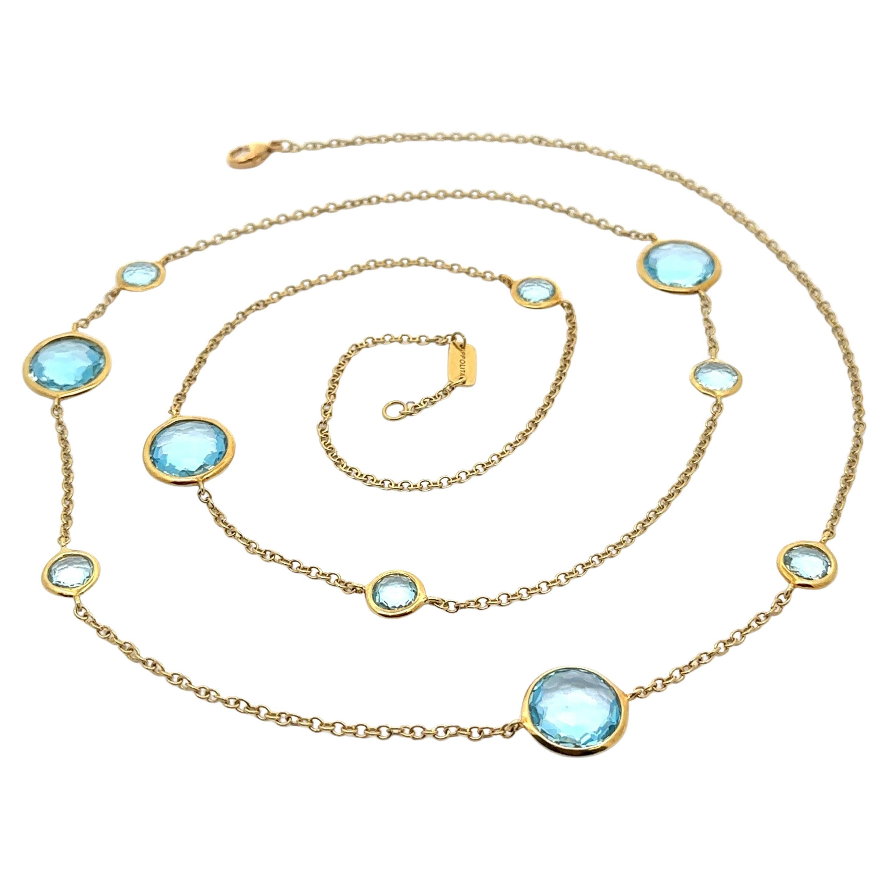 Ippolita Collier long de 37" en or jaune 18k avec topaze bleue Rock Candy en vente