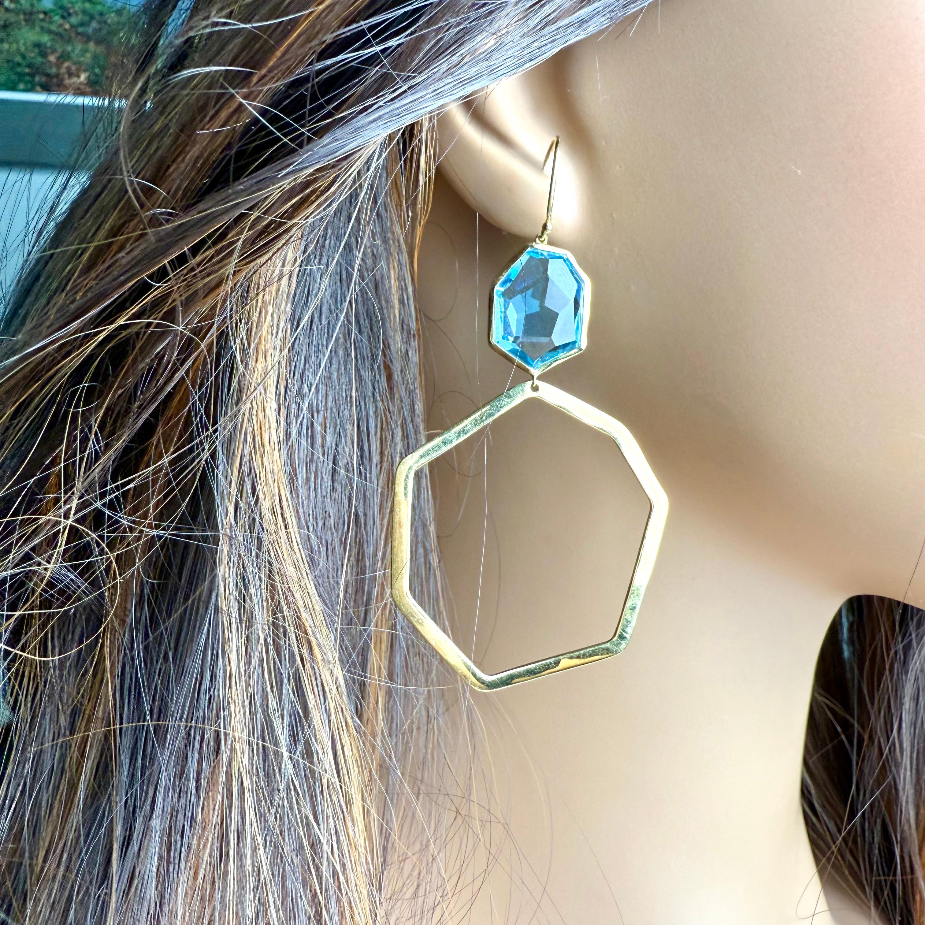 Ippolita - Boucles d'oreilles pendantes en or jaune 18 carats avec topaze bleue, longueur 3 pouces en vente 4