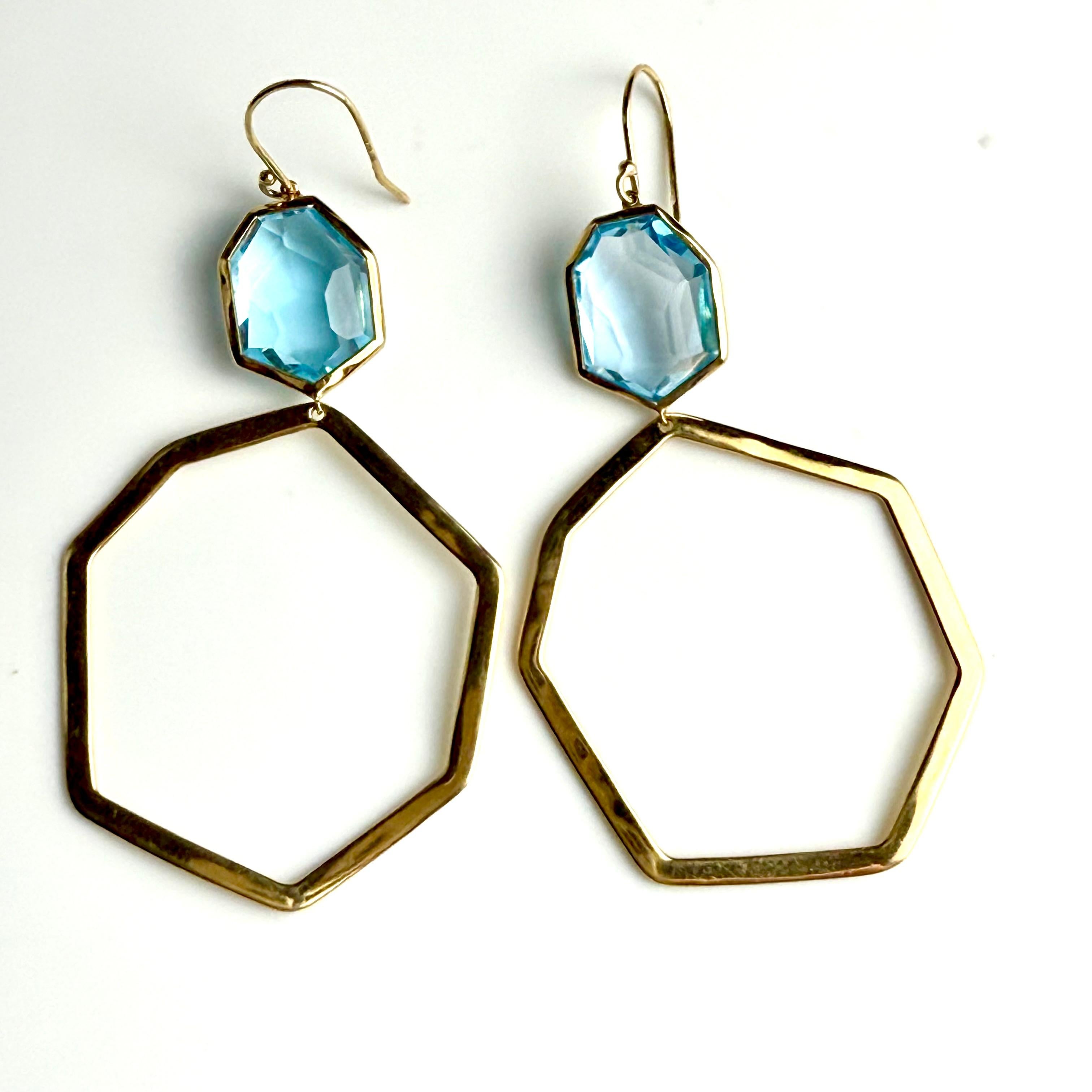 Ippolita - Boucles d'oreilles pendantes en or jaune 18 carats avec topaze bleue, longueur 3 pouces Bon état - En vente à New York, NY