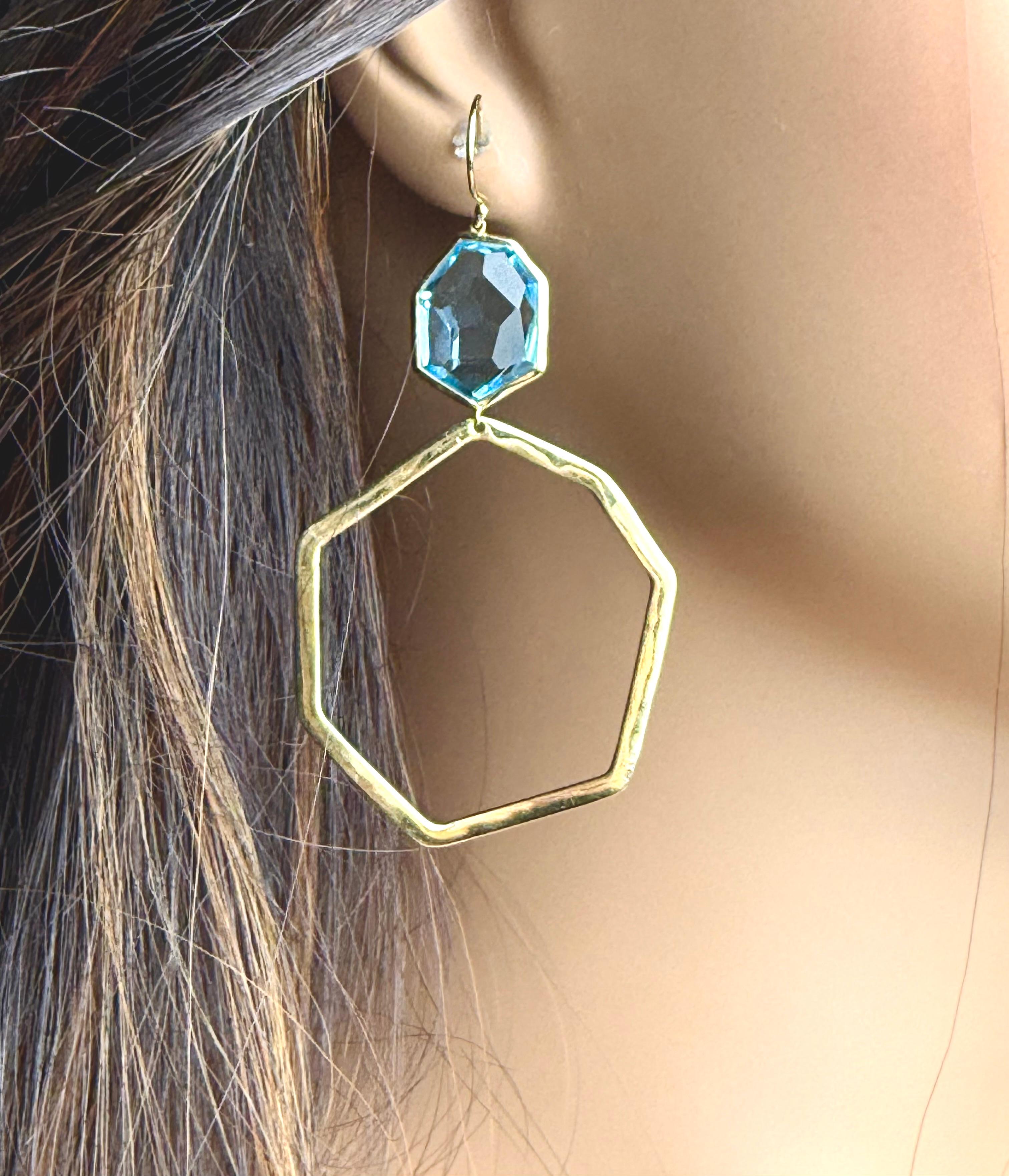 Ippolita - Boucles d'oreilles pendantes en or jaune 18 carats avec topaze bleue, longueur 3 pouces en vente 1