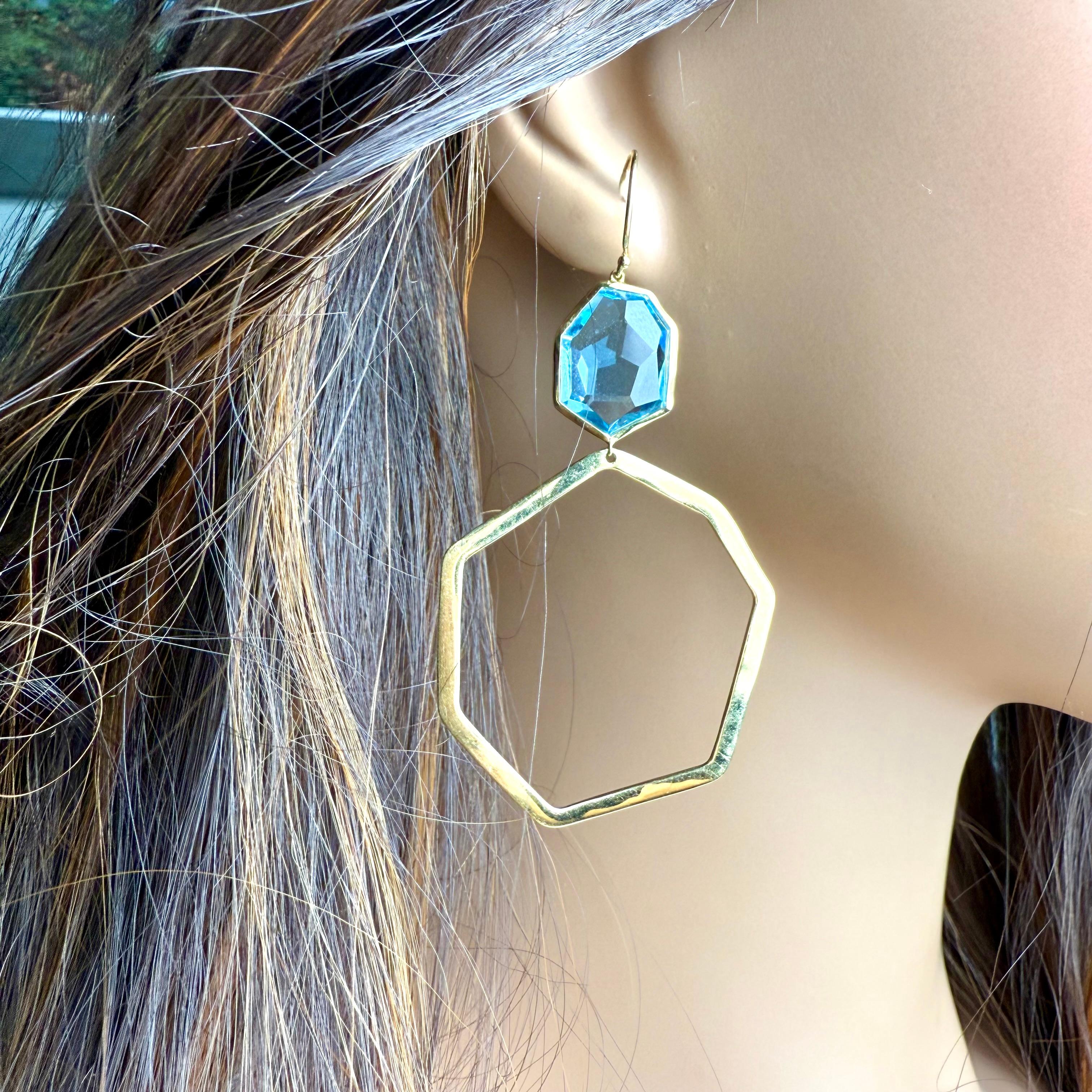 Ippolita - Boucles d'oreilles pendantes en or jaune 18 carats avec topaze bleue, longueur 3 pouces en vente 2