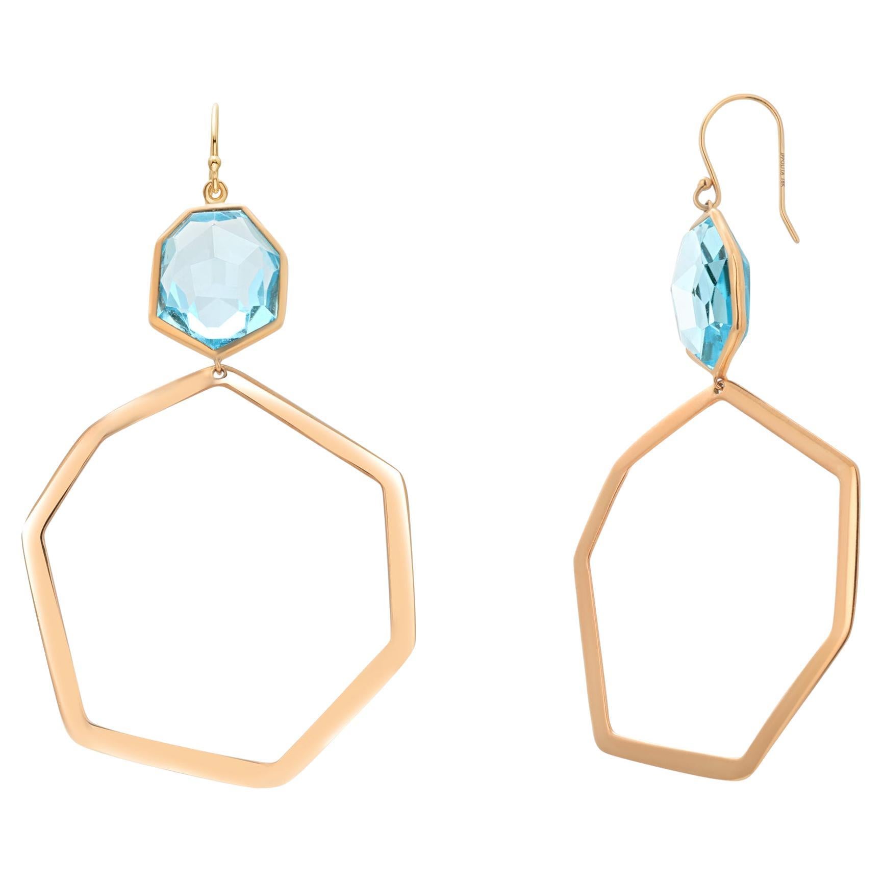 Ippolita - Boucles d'oreilles pendantes en or jaune 18 carats avec topaze bleue, longueur 3 pouces