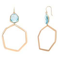 Ippolita - Boucles d'oreilles pendantes en or jaune 18 carats avec topaze bleue, longueur 3 pouces