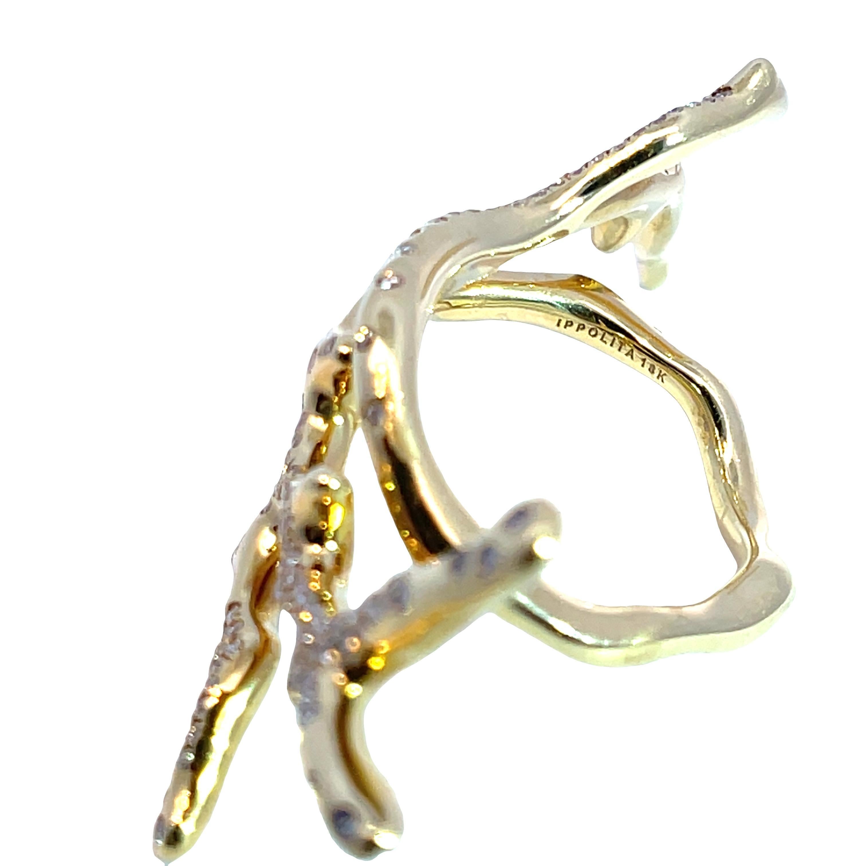 Taglio rotondo Ippolita, anello di dichiarazione in oro giallo 18 carati con diamanti e pavé di corallo in vendita