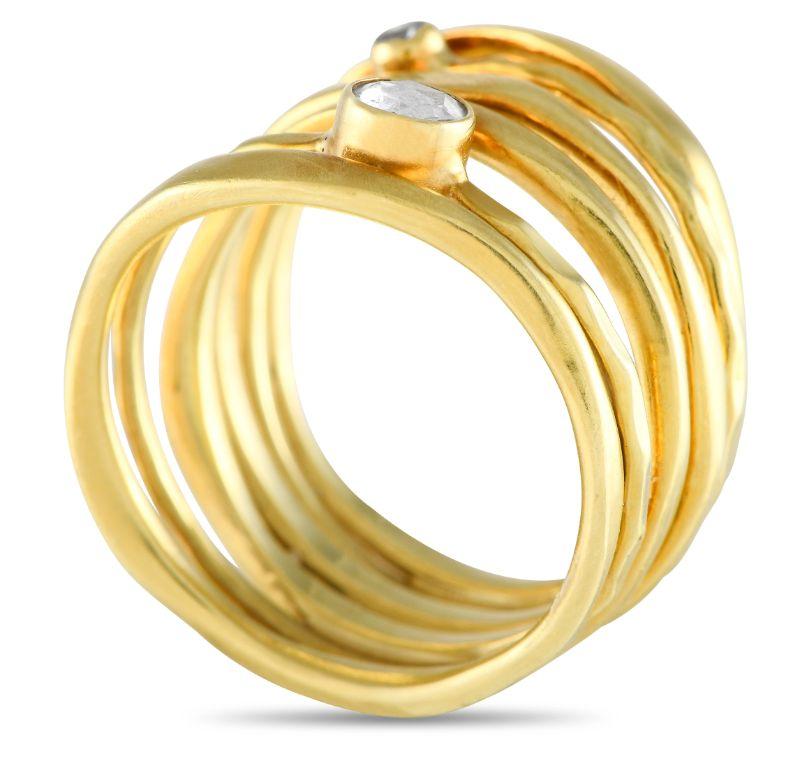 A series of 18K Yellow Gold bands come together to create this stunning, singular Ippolita ring. Accented by sparkling diamonds in a sophisticated bezel setting, this exquisitely crafted accessory measures 10mm wide and features a 3mm top height. 
