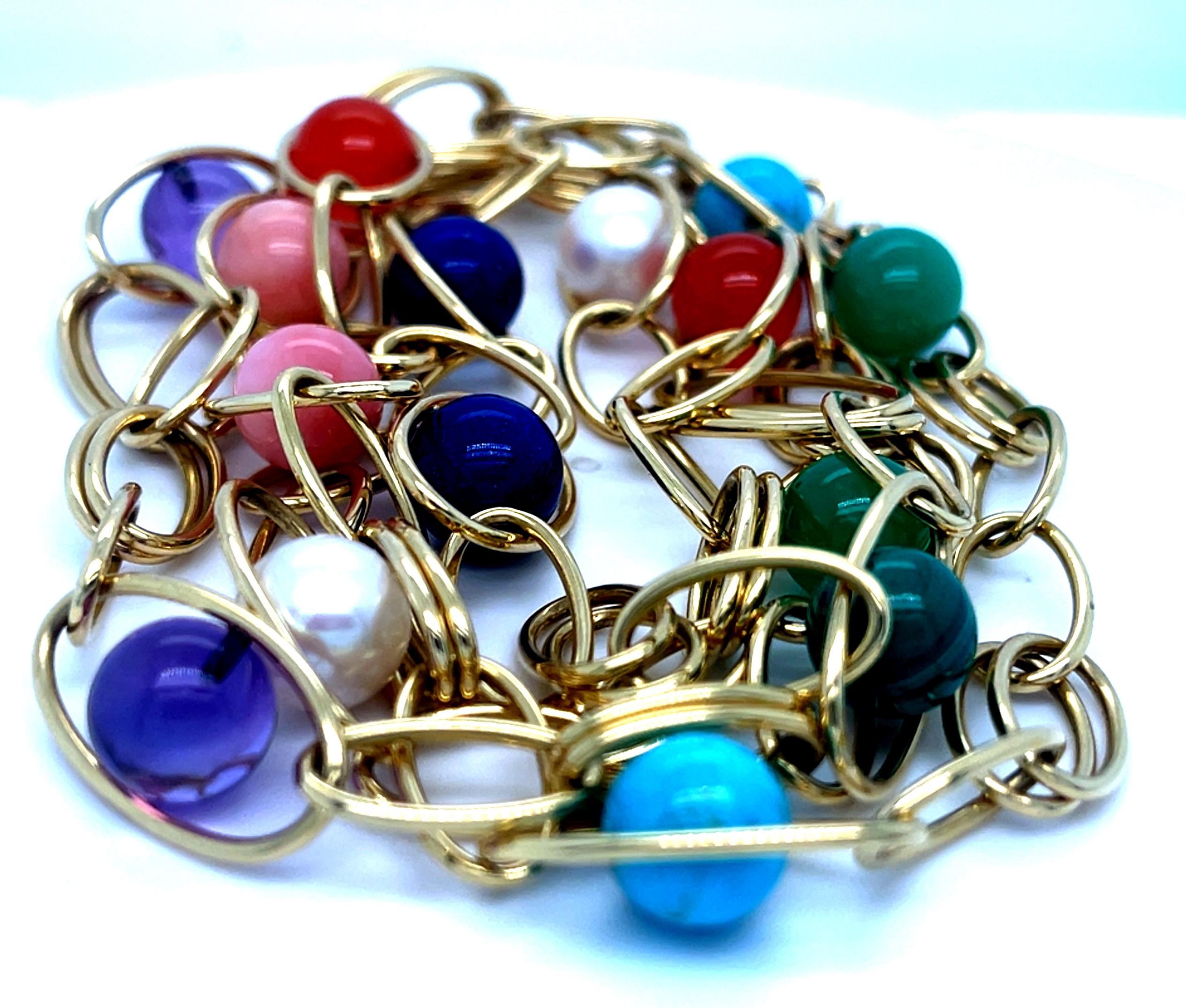 Modern Ippolita 18k Yellow Gold Multi-Stone Sphere Bead Gold Chain Necklace 36