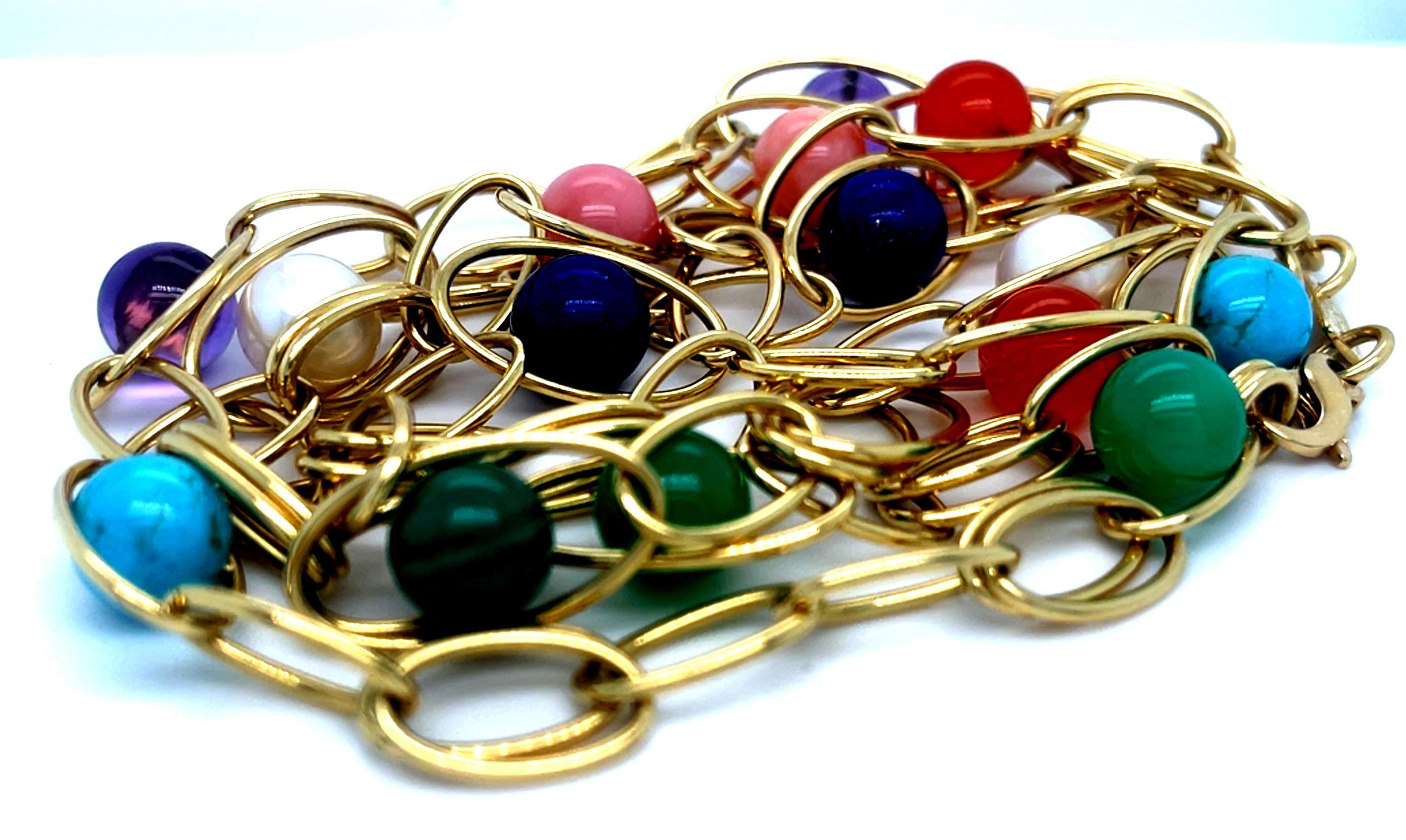 Ippolita 18k Yellow Gold Multi-Stone Sphere Bead Gold Chain Necklace 36