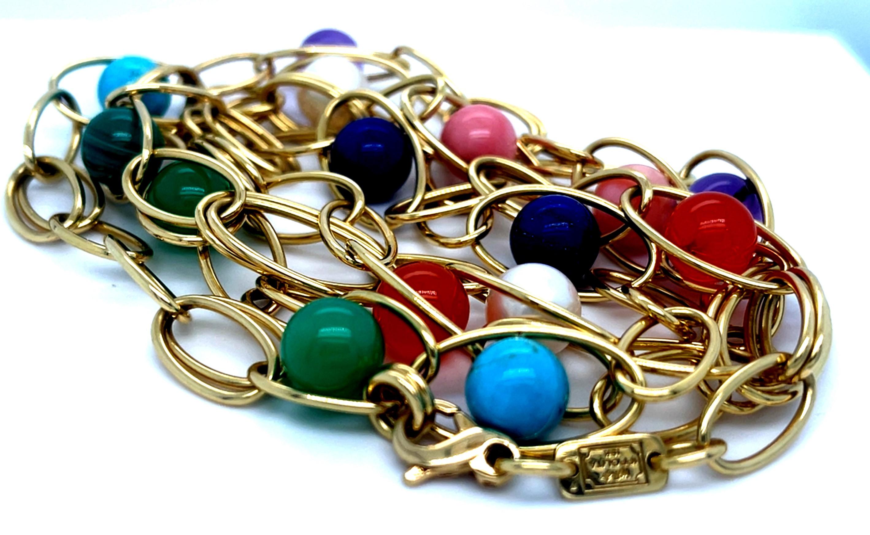 Women's or Men's Ippolita 18k Yellow Gold Multi-Stone Sphere Bead Gold Chain Necklace 36