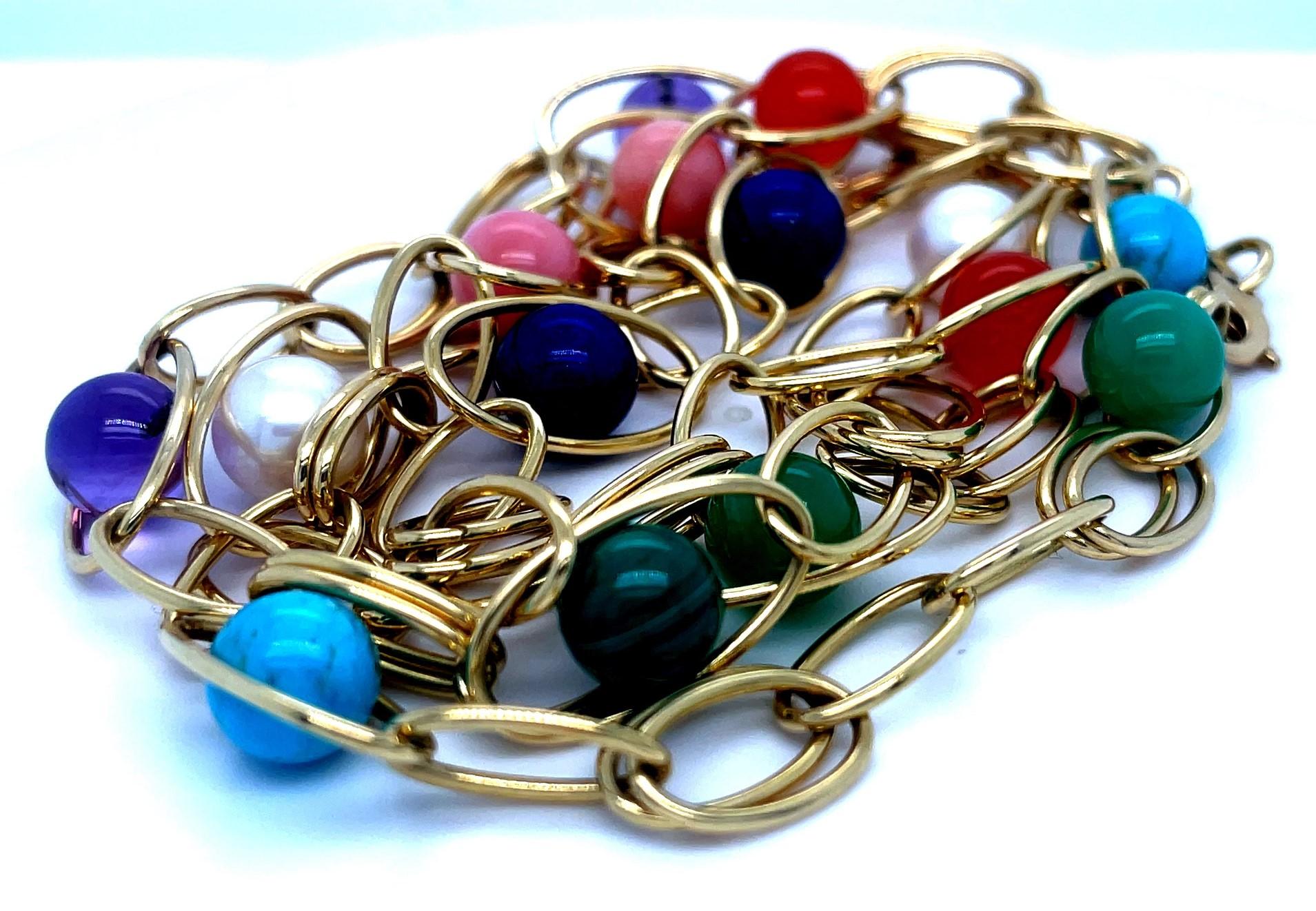 Ippolita 18k Yellow Gold Multi-Stone Sphere Bead Gold Chain Necklace 36