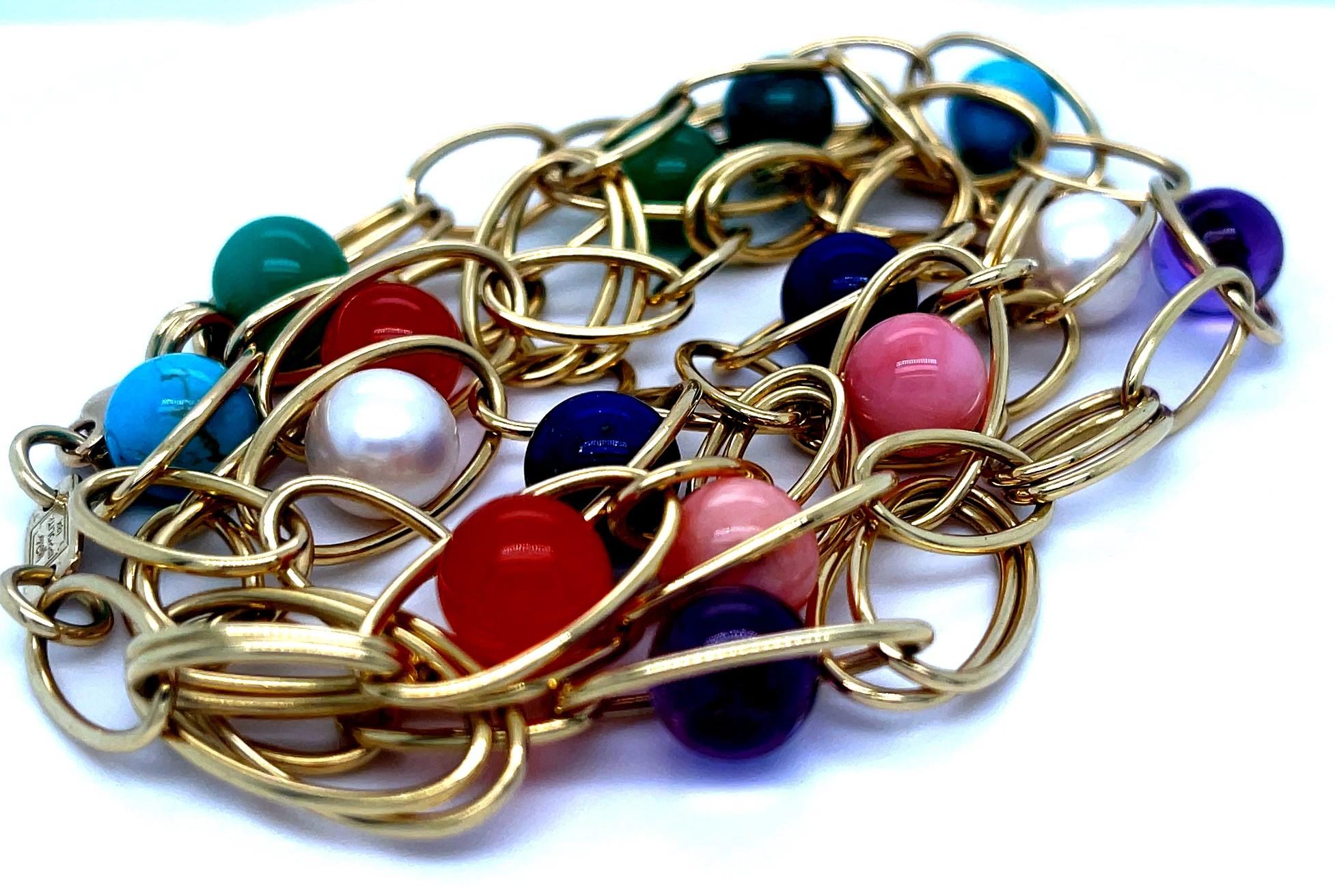 Ippolita 18k Yellow Gold Multi-Stone Sphere Bead Gold Chain Necklace 36