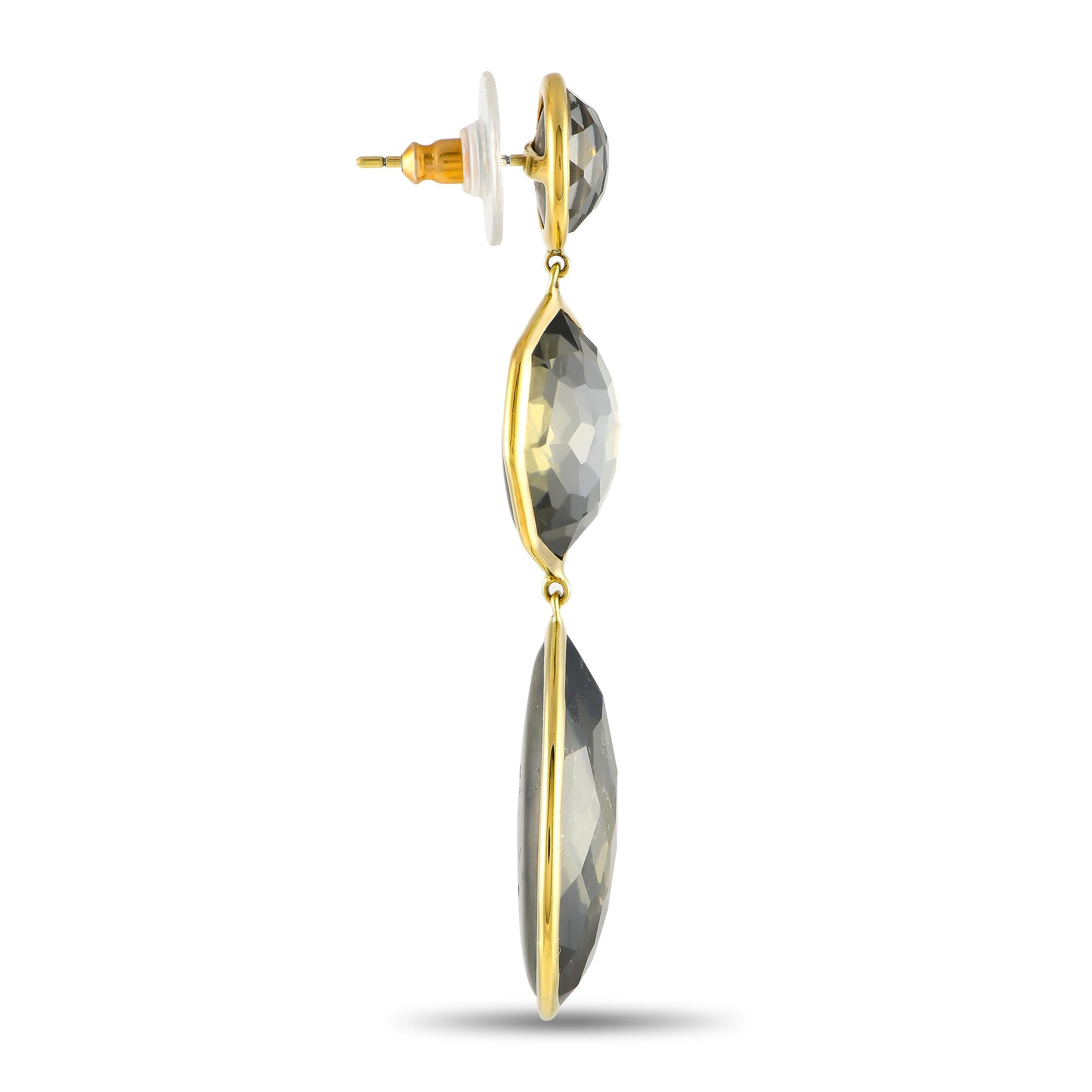 Showcasing fashion-forward elegance, these drop earrings by Ippolita will be your next favorite jewelry staple. They're designed with three smokey quartz gemstones, in circular, octagonal, and rounded pear-shaped open-worked frames. The three