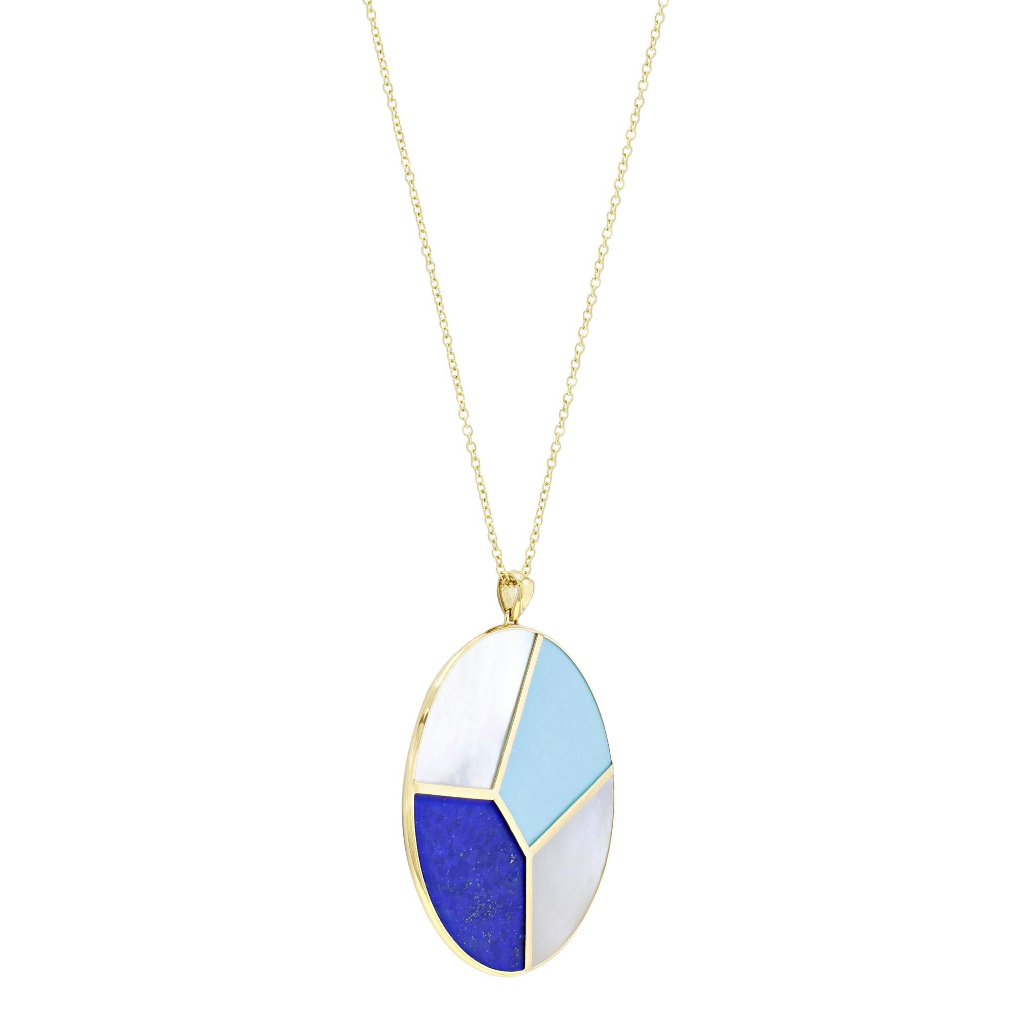 Modern Ippolita 18K Yellow Gold Rock Candy Blue White Mosaic Pendant Ladies Necklace