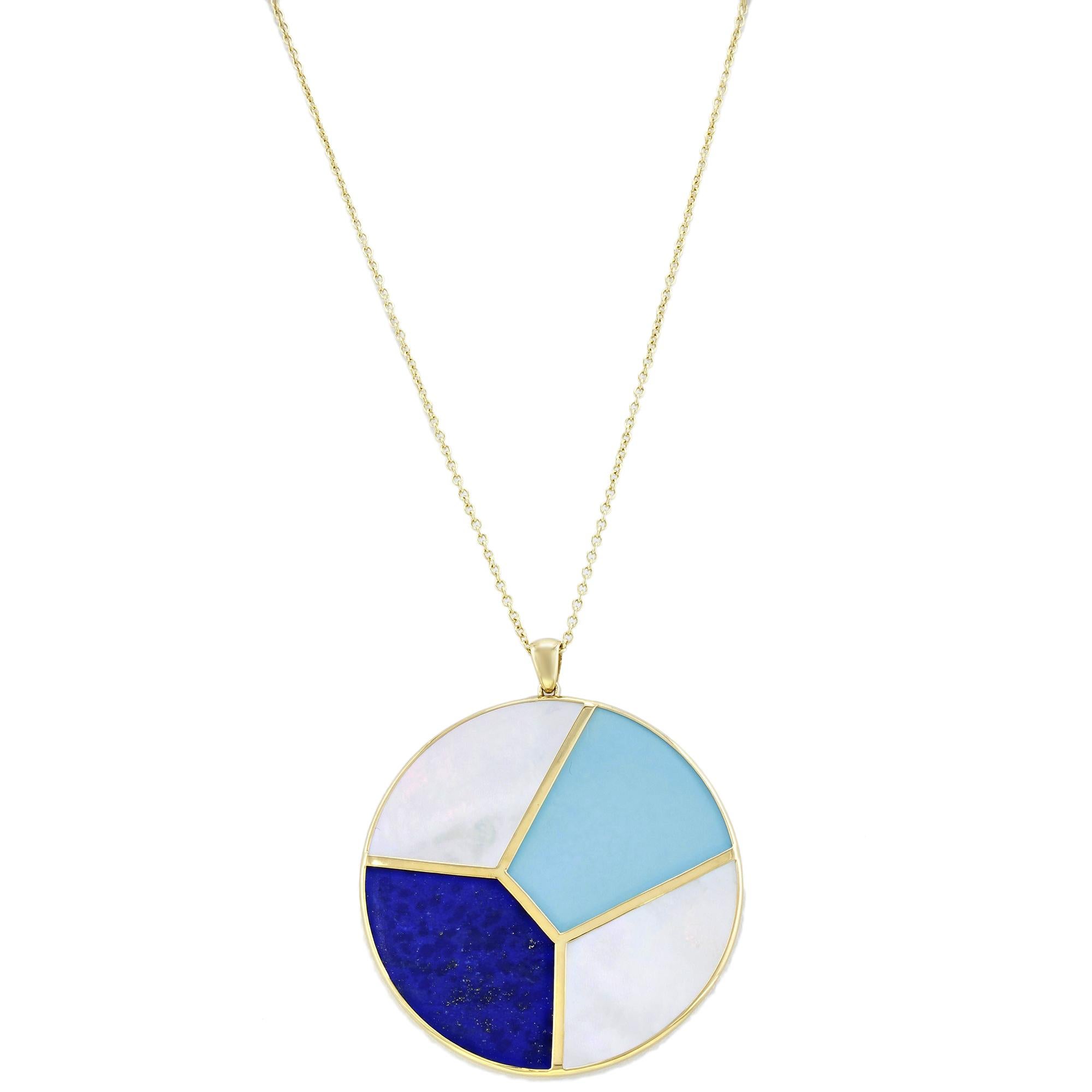 Ippolita 18K Yellow Gold Rock Candy Blue White Mosaic Pendant Ladies Necklace In Excellent Condition In New York, NY