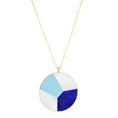 Ippolita 18K Yellow Gold Rock Candy Blue White Mosaic Pendant Ladies Necklace