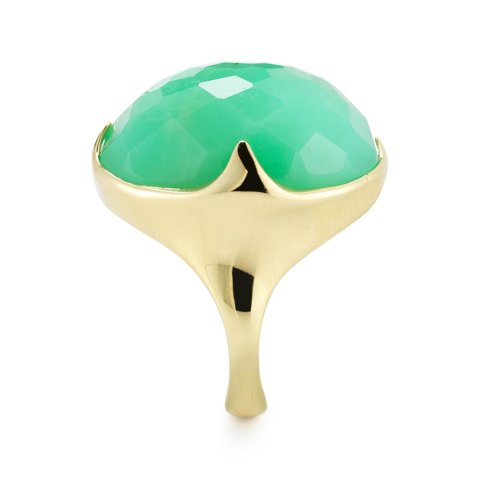 Contemporary Ippolita 18 Karat Yellow Gold Rock Candy Chrysoprase Large Oval Cocktail Ring