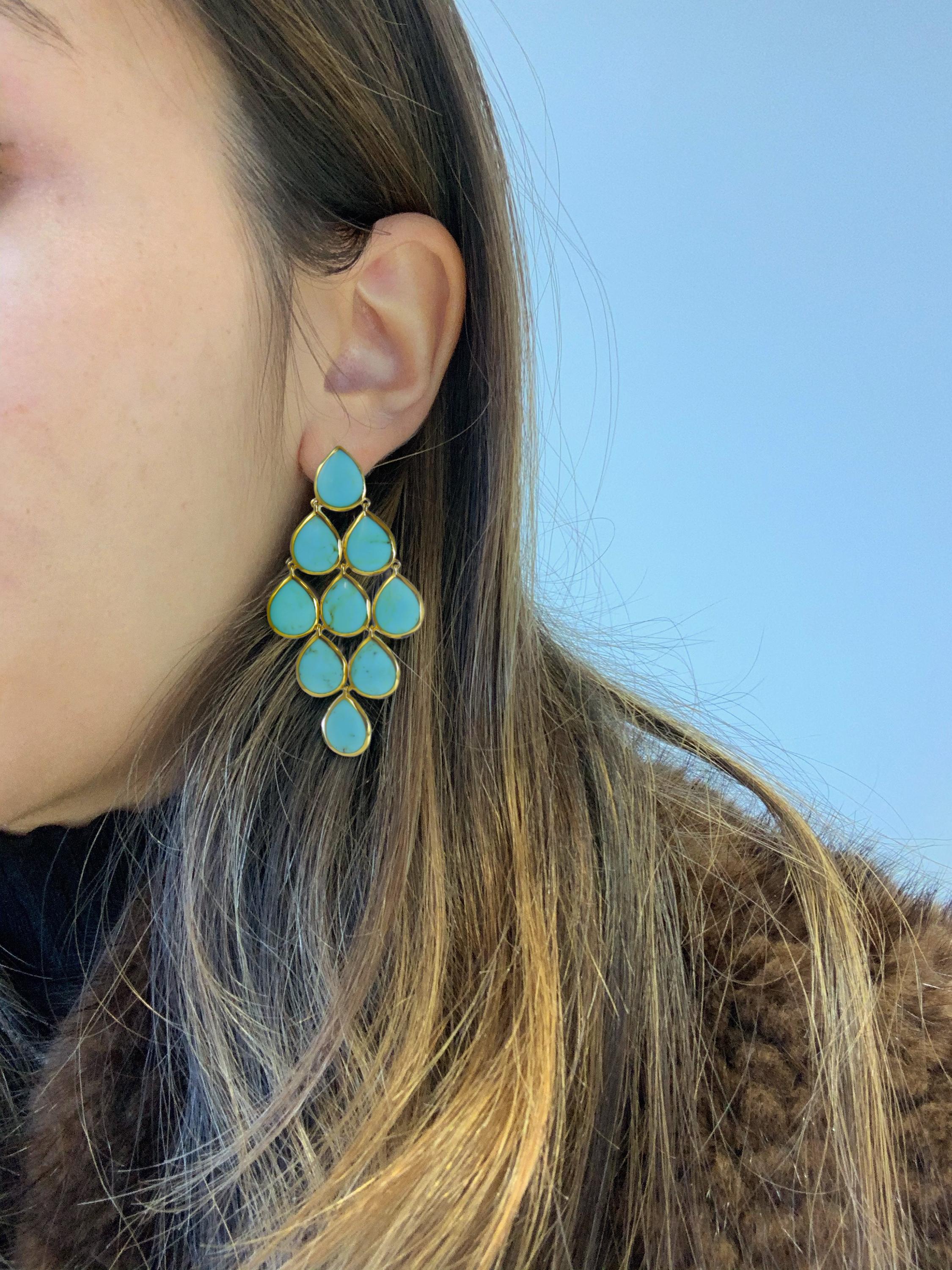 Contemporary Ippolita 18 Karat Yellow Gold Rock Candy Turquoise Cascade Drop Earrings