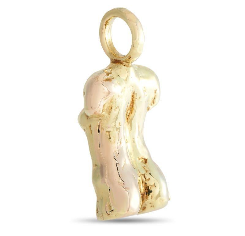 This uniquely elegant Ippolita statuesque pendant celebrates the beauty of the human form. Crafted from lustrous 18K yellow gold, this opulent piece measures 1.25” long and 0.50” wide. 
 
 This jewelry piece is offered in estate condition and