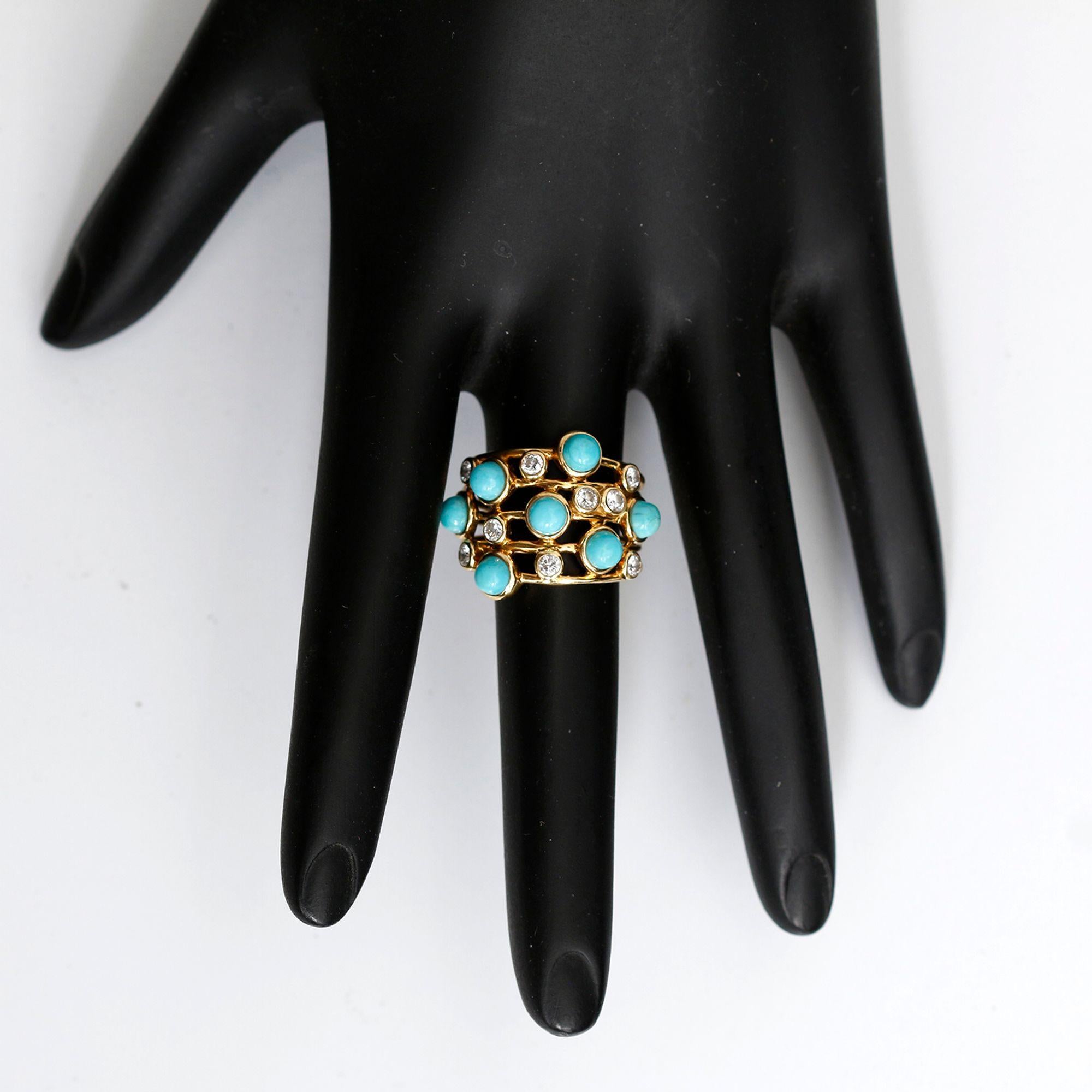 Round Cut Ippolita 18K Yellow Gold Turquoise and Diamond Ring