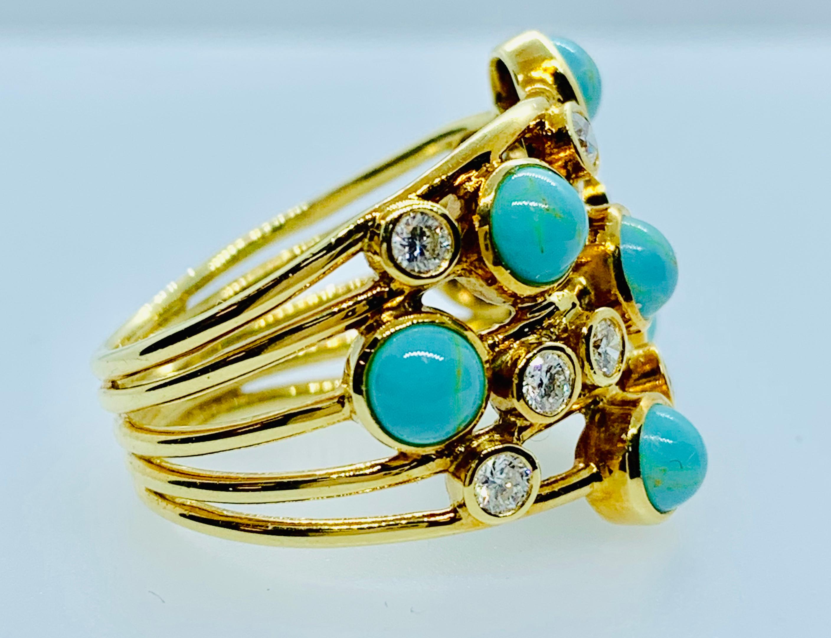 Ippolita 18 Karat Yellow Gold, Turquoise and Diamond Ladies Ring 3