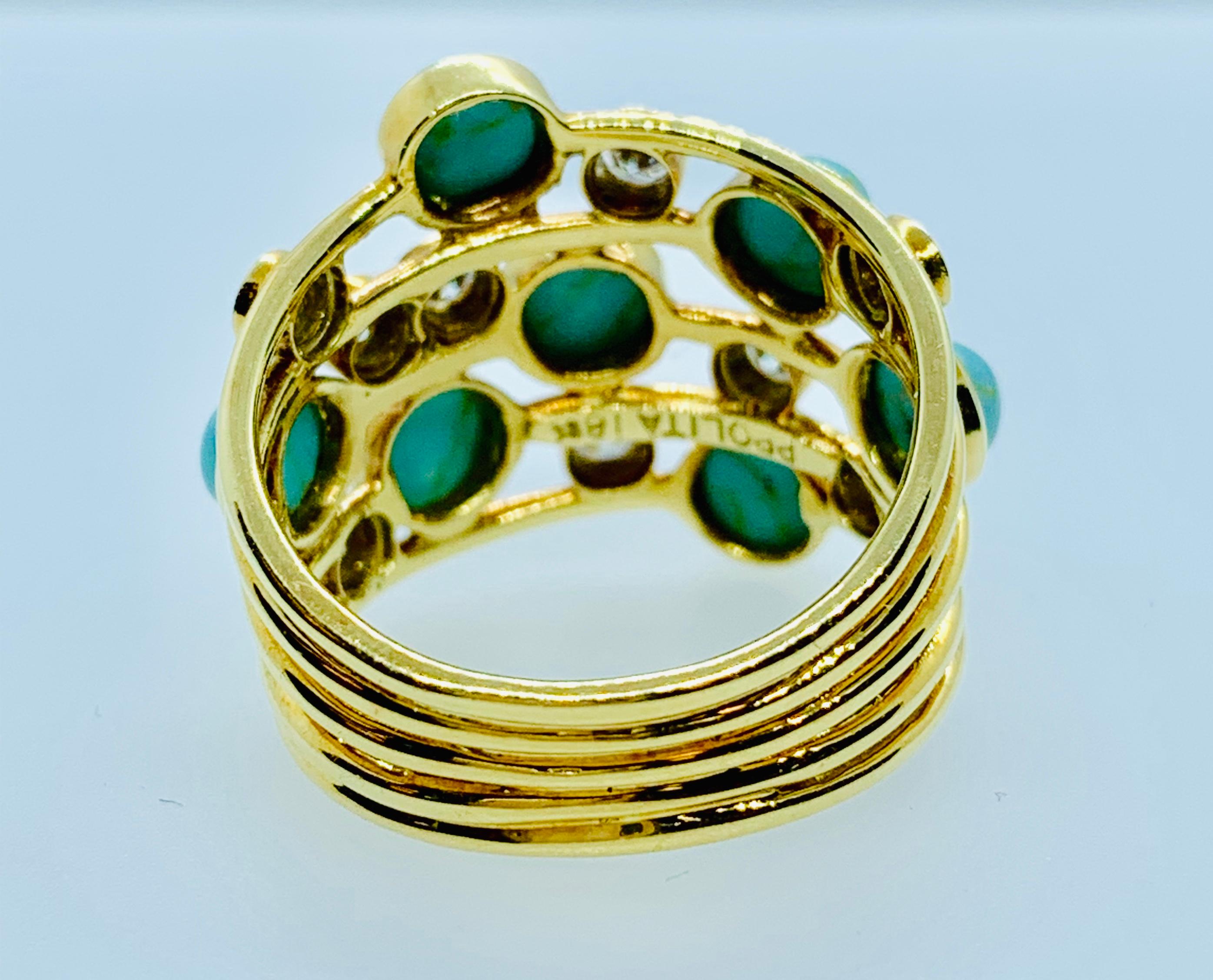 Contemporary Ippolita 18 Karat Yellow Gold, Turquoise and Diamond Ladies Ring