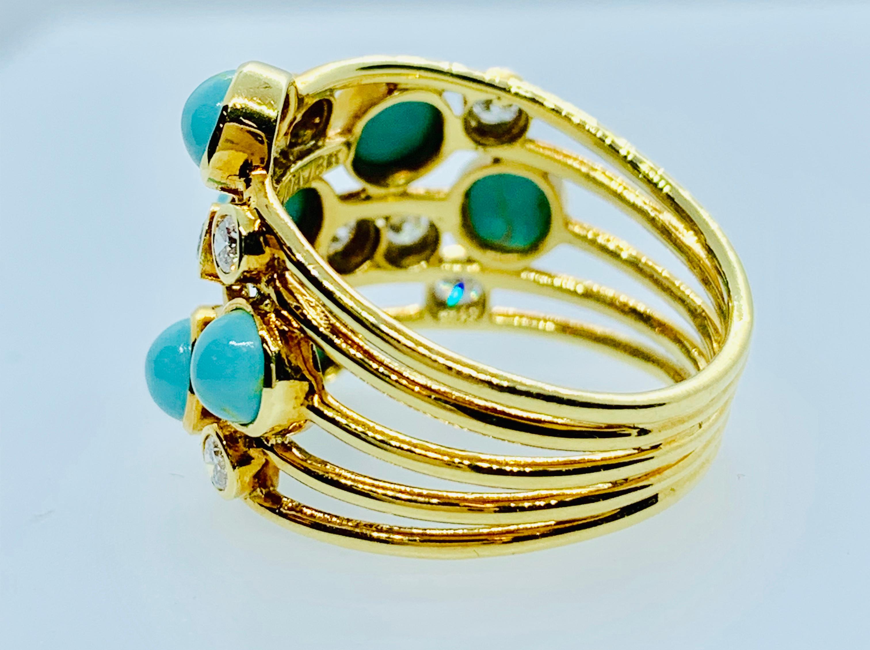 Ippolita 18 Karat Yellow Gold, Turquoise and Diamond Ladies Ring 1
