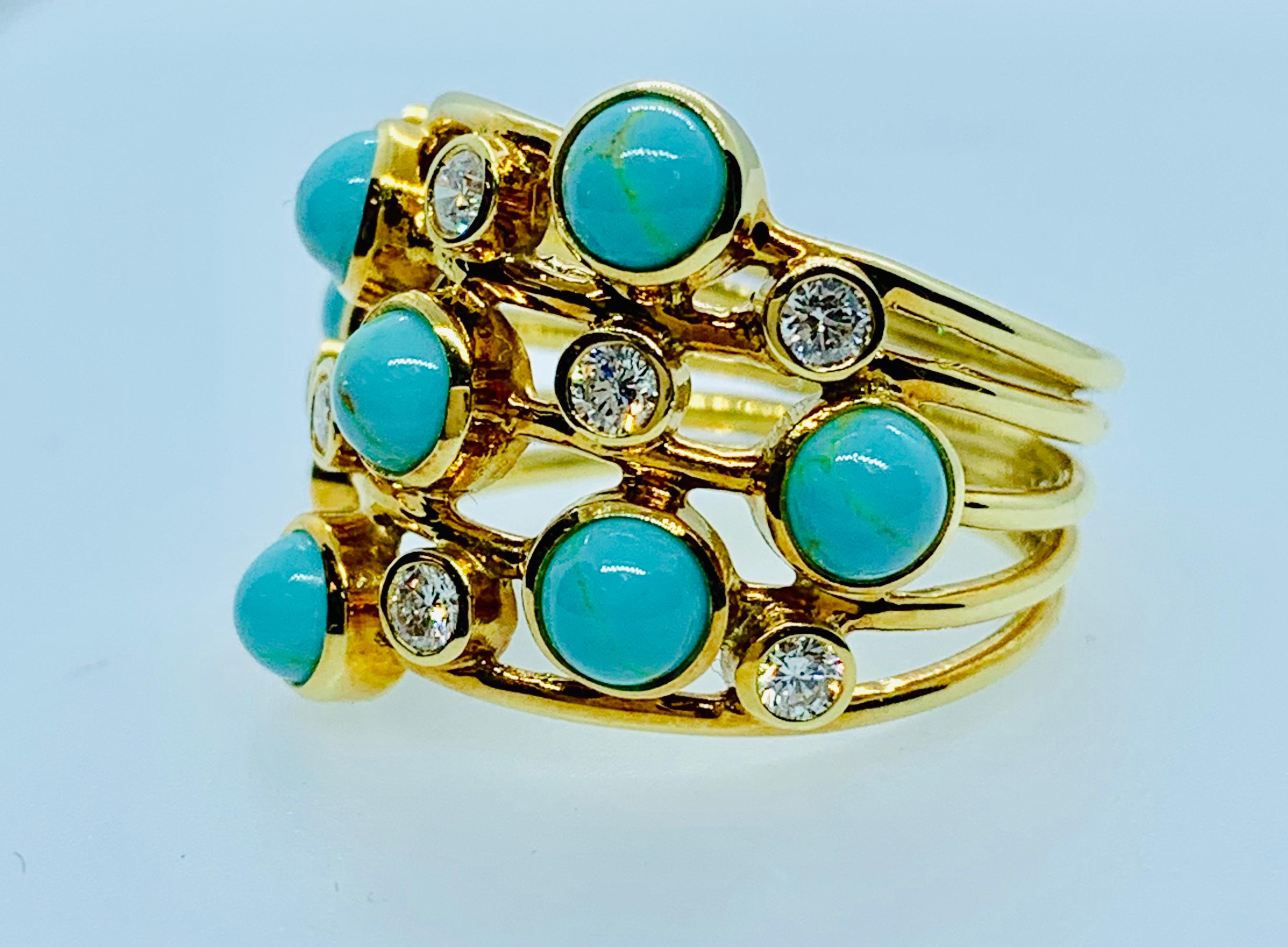 Ippolita 18 Karat Yellow Gold, Turquoise and Diamond Ladies Ring 2