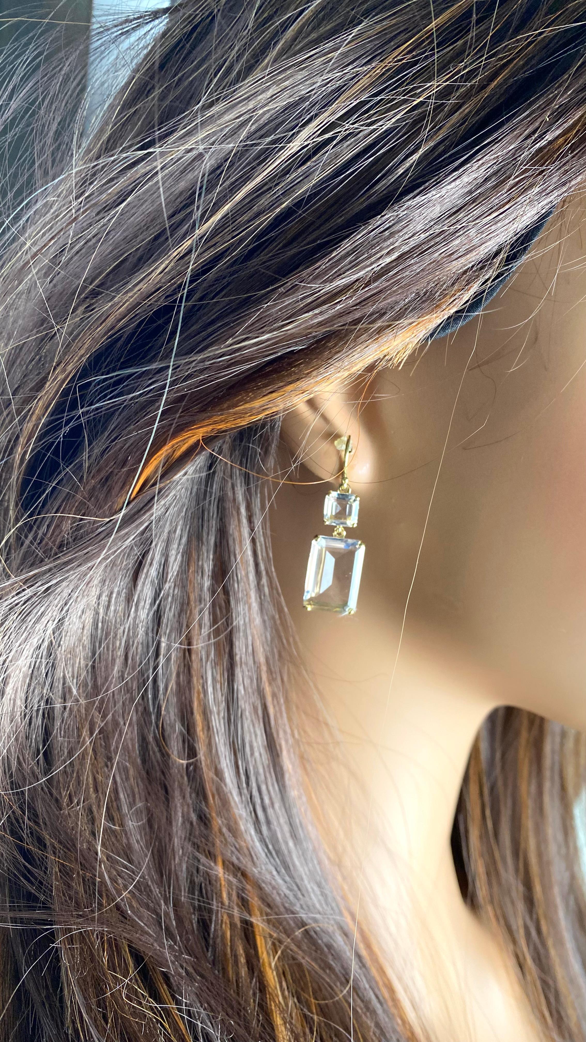 Emerald Cut Ippolita 18k Yellow Gold Two-Stone Drop Earrings Rock Crystal Clear Quartz