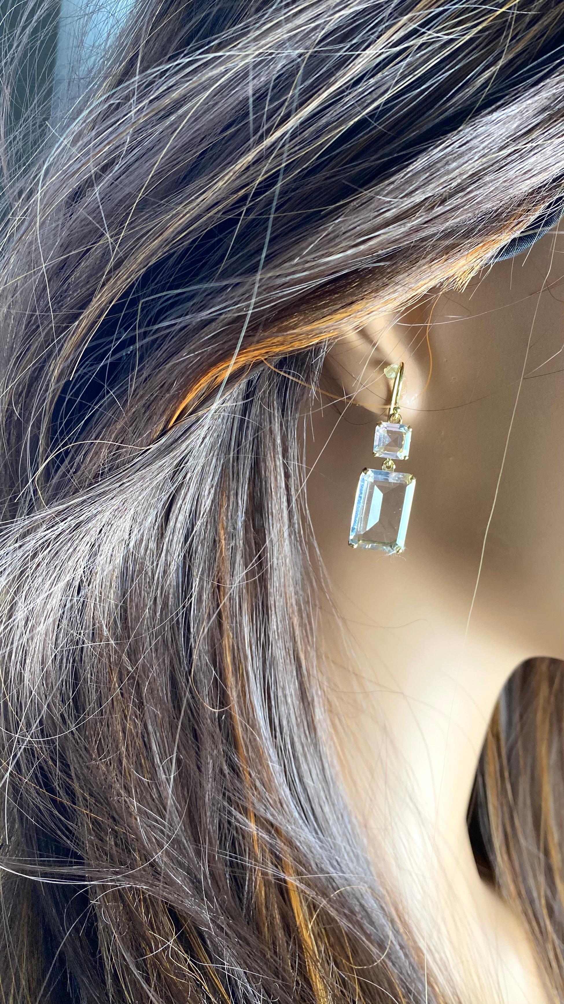 Women's Ippolita 18k Yellow Gold Two-Stone Drop Earrings Rock Crystal Clear Quartz