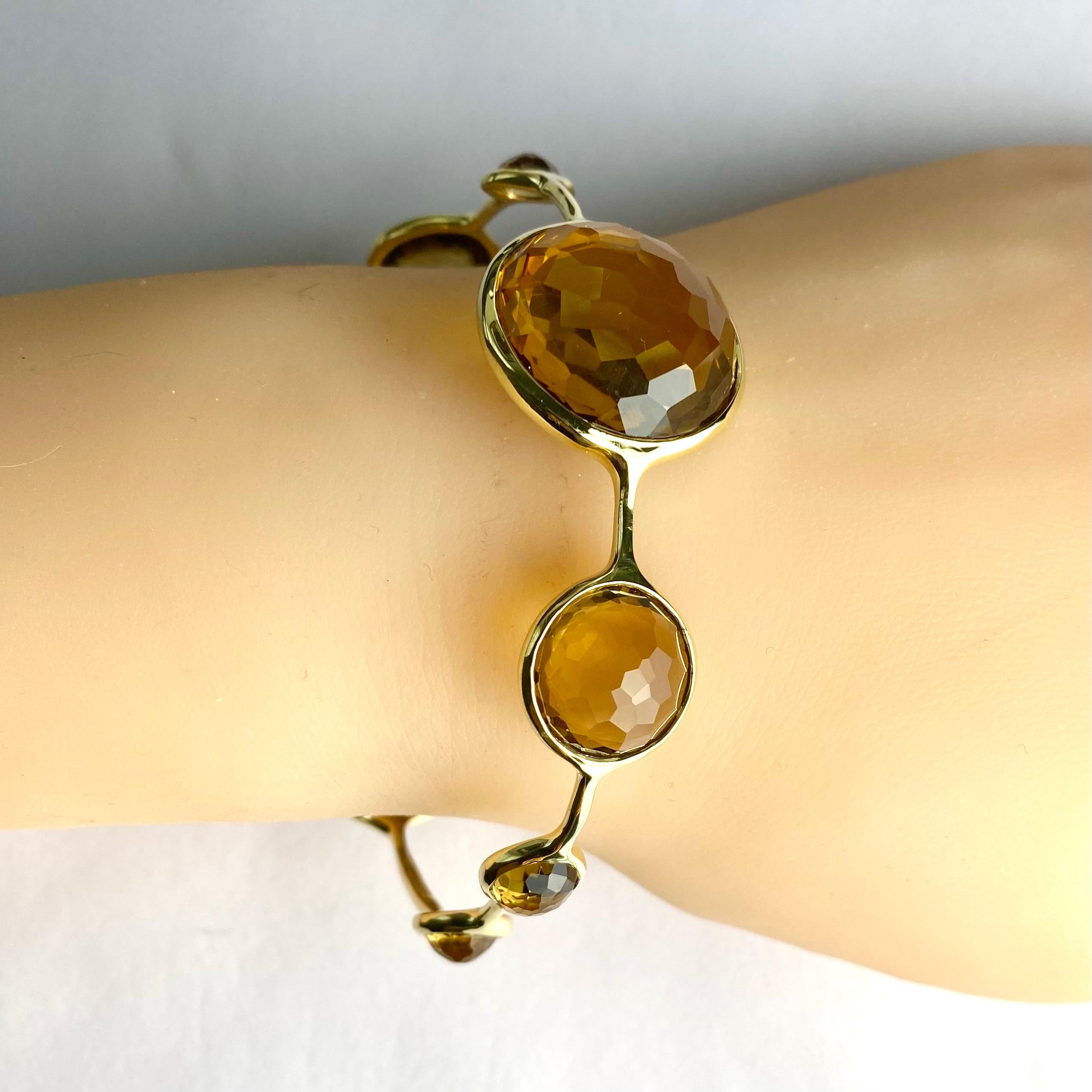 Taille ronde Ippolita Bracelet jonc collection Lollipop en or jaune 18 carats avec neuf pierres de citrine en vente