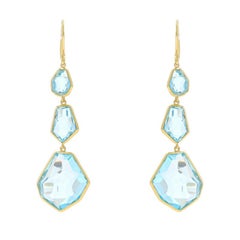 Ippolita Blue Topaz Dangle Earrings Yellow Gold 18k Faceted Double Cabochon