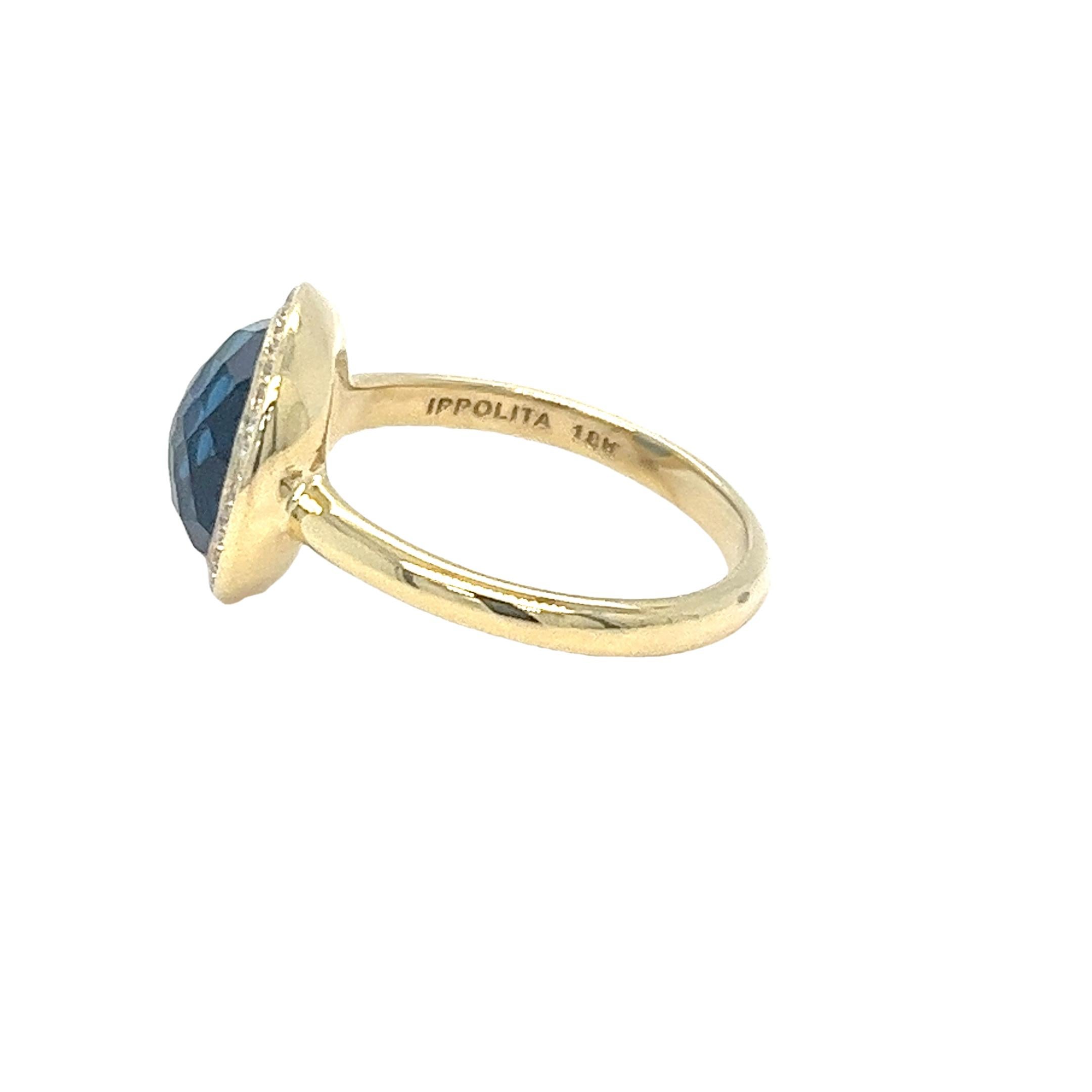Women's Ippolita Blue Topaz Lollipop Ring with Diamond Halo For Sale