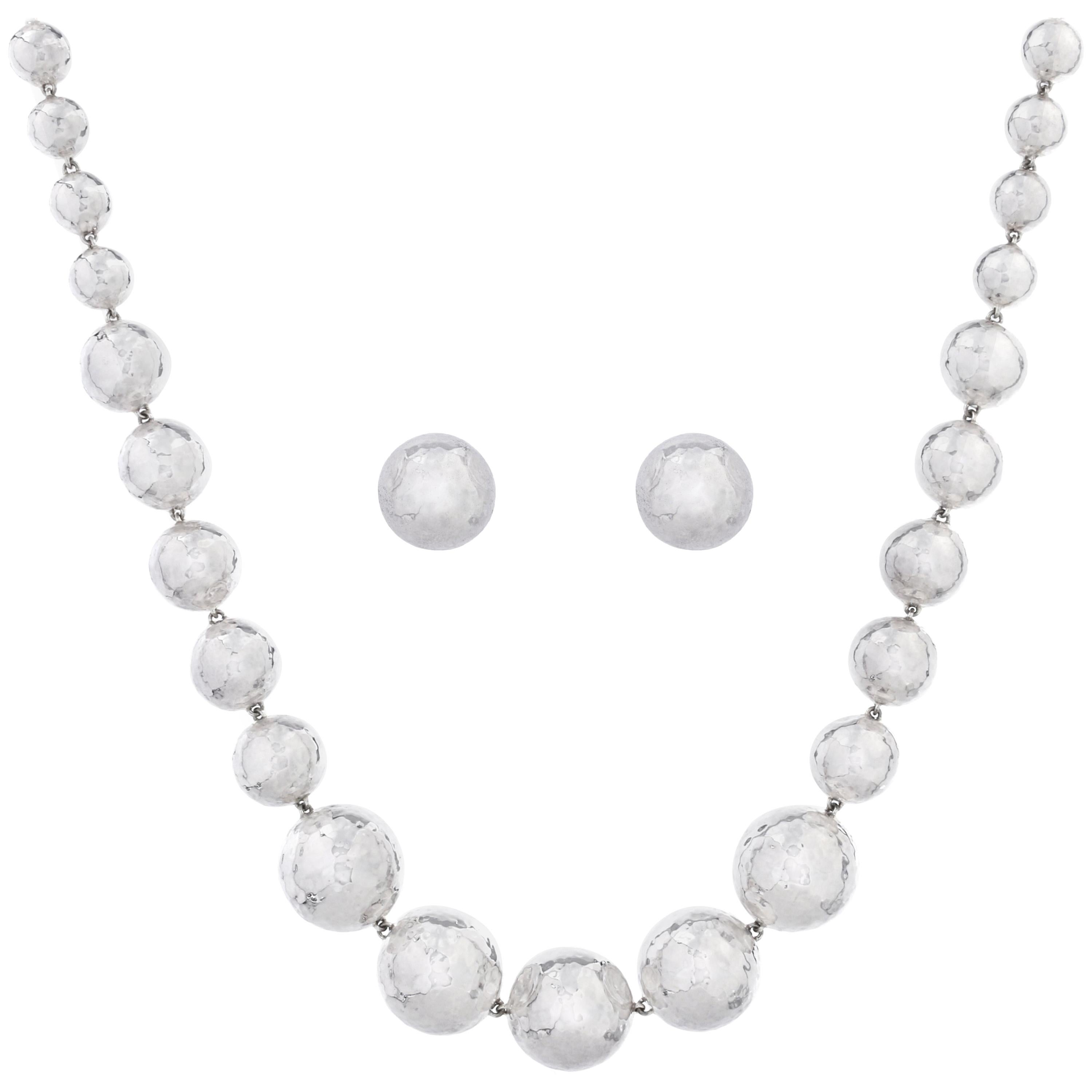 Juego de collar y pendientes de bola "Classico" de plata de ley martillada IPPOLITA en venta