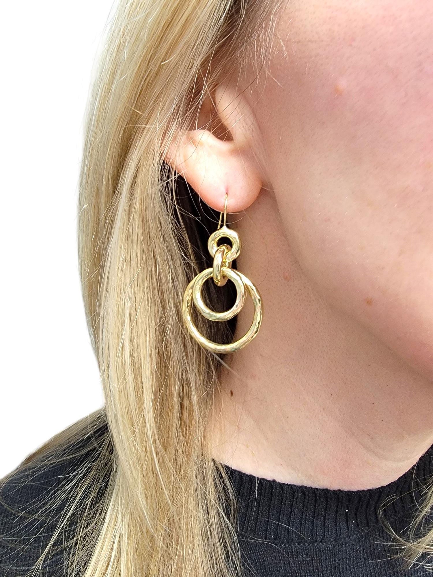 Ippolita Classico Jet Set Hammered Circle 18 Karat Yellow Gold Hoop Earrings 3